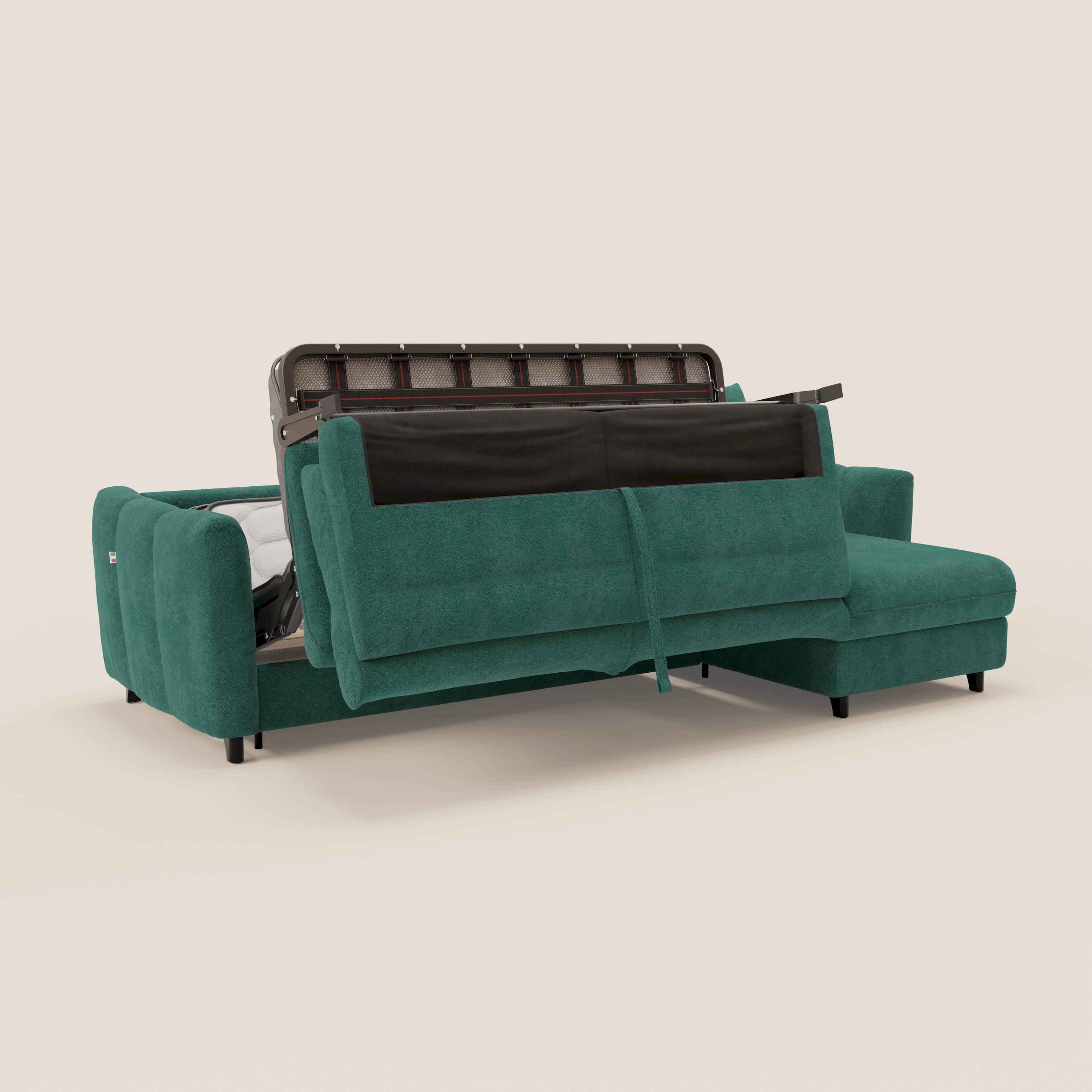 Peonia canapé d'angle convertible avec matelas H18 et chaise longue coffre en bouclette imperméable T07 vert - Image 10
