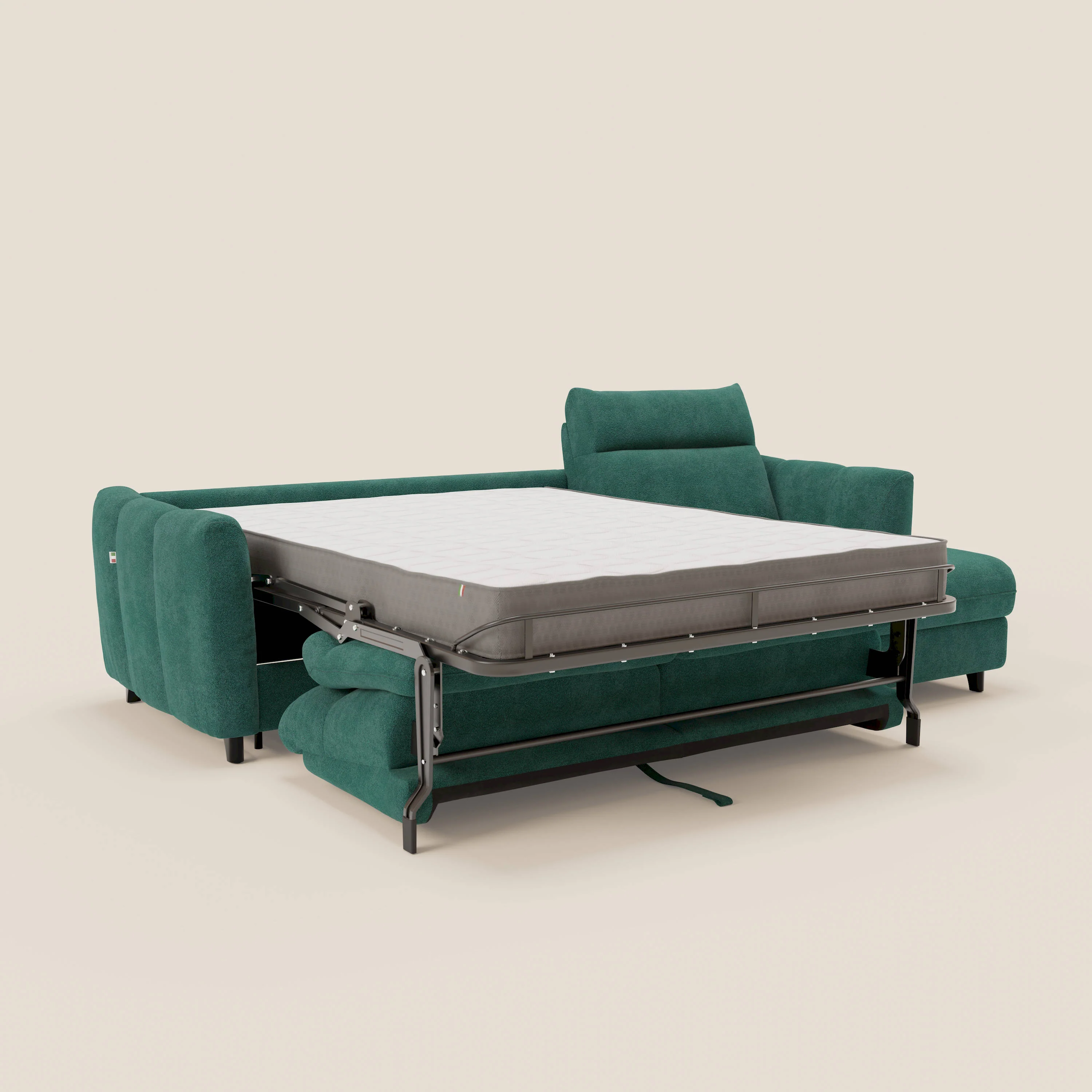 Peonia canapé d'angle convertible avec matelas H18 et chaise longue coffre en bouclette imperméable T07 vert - Image 11