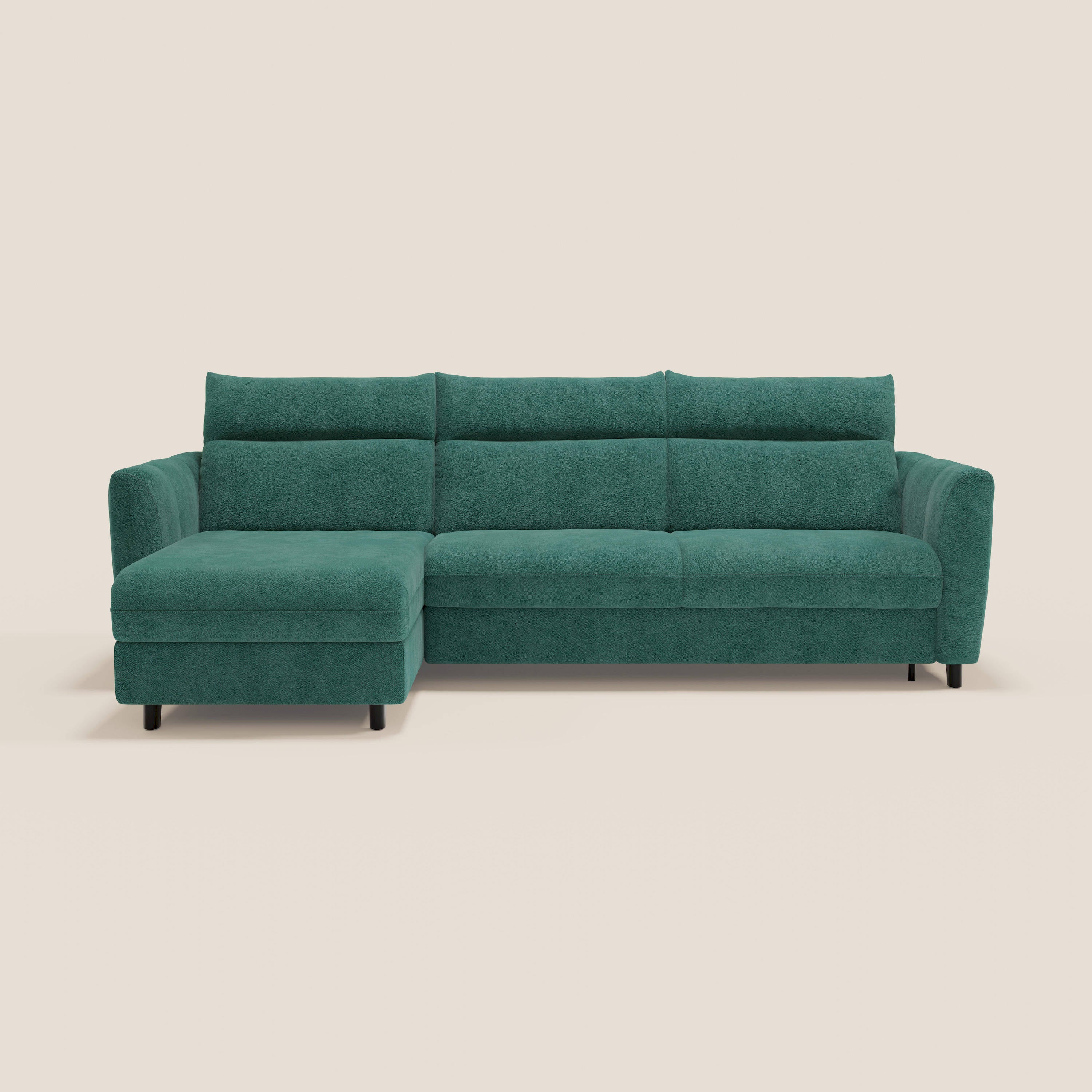 Peonia canapé d'angle convertible avec matelas H18 et chaise longue coffre en bouclette imperméable T07 vert - Image 12