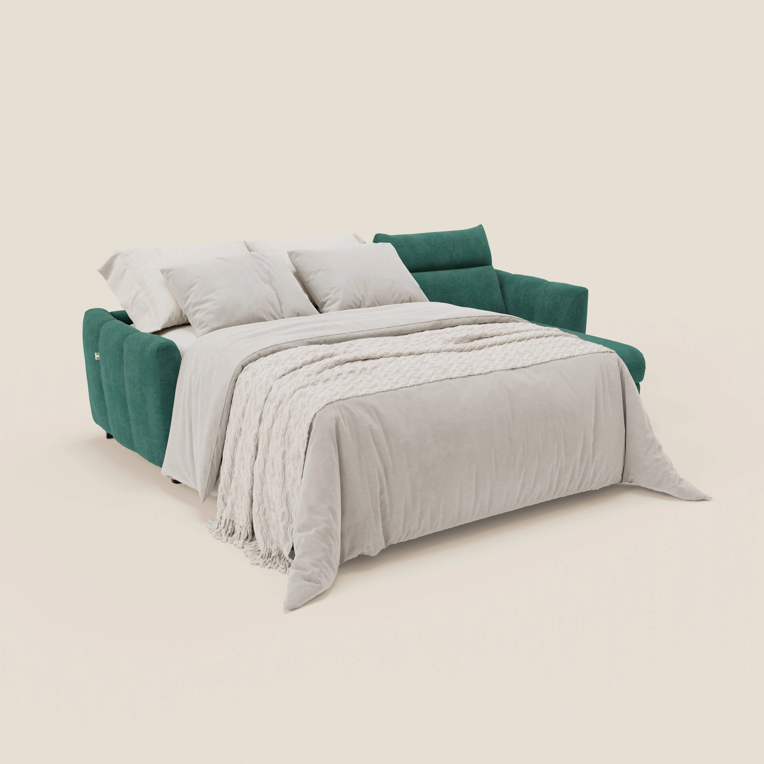 Peonia canapé d'angle convertible avec matelas H18 et chaise longue coffre en bouclette imperméable T07 vert - Image 2