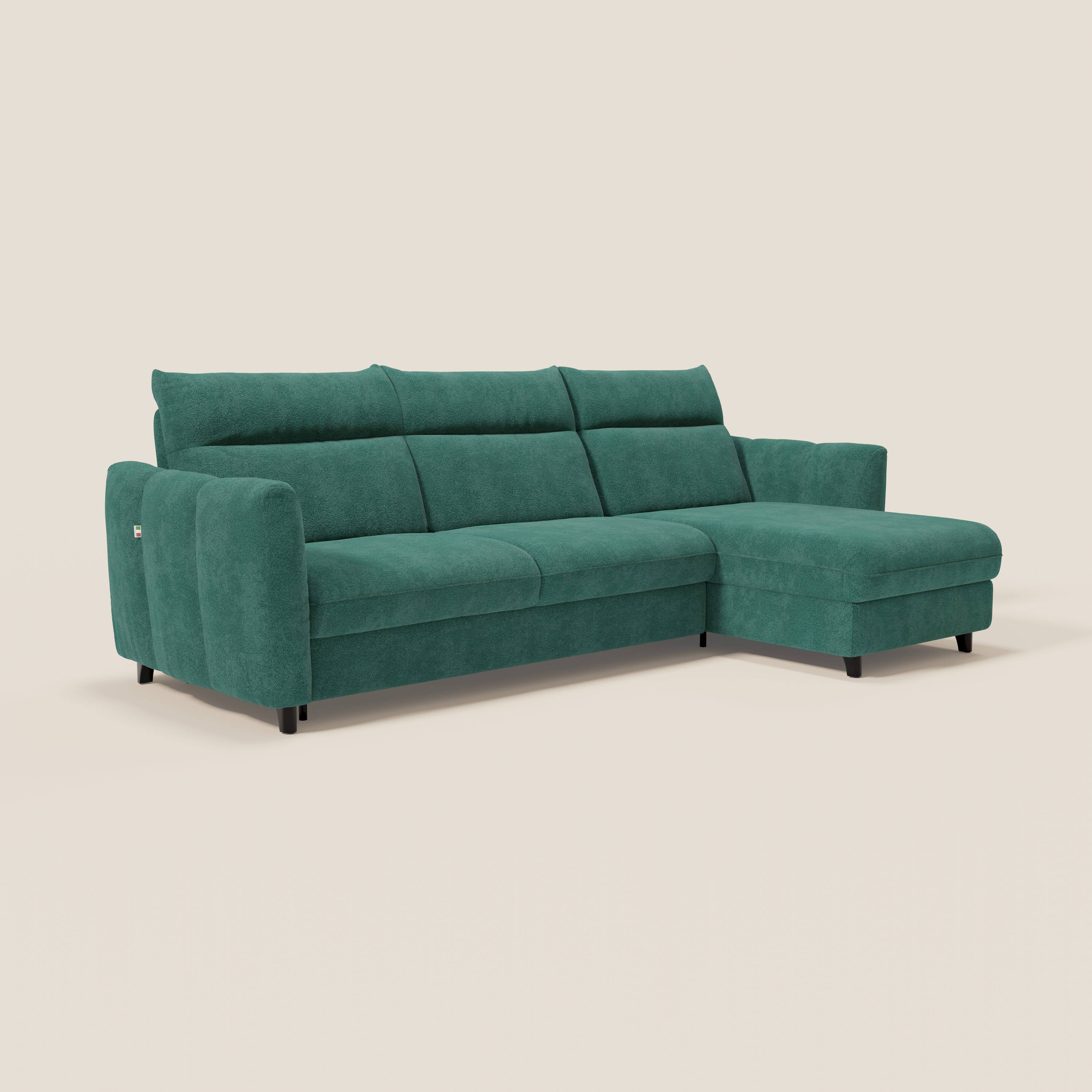 Peonia canapé d'angle convertible avec matelas H18 et chaise longue coffre en bouclette imperméable T07 vert - Image 3
