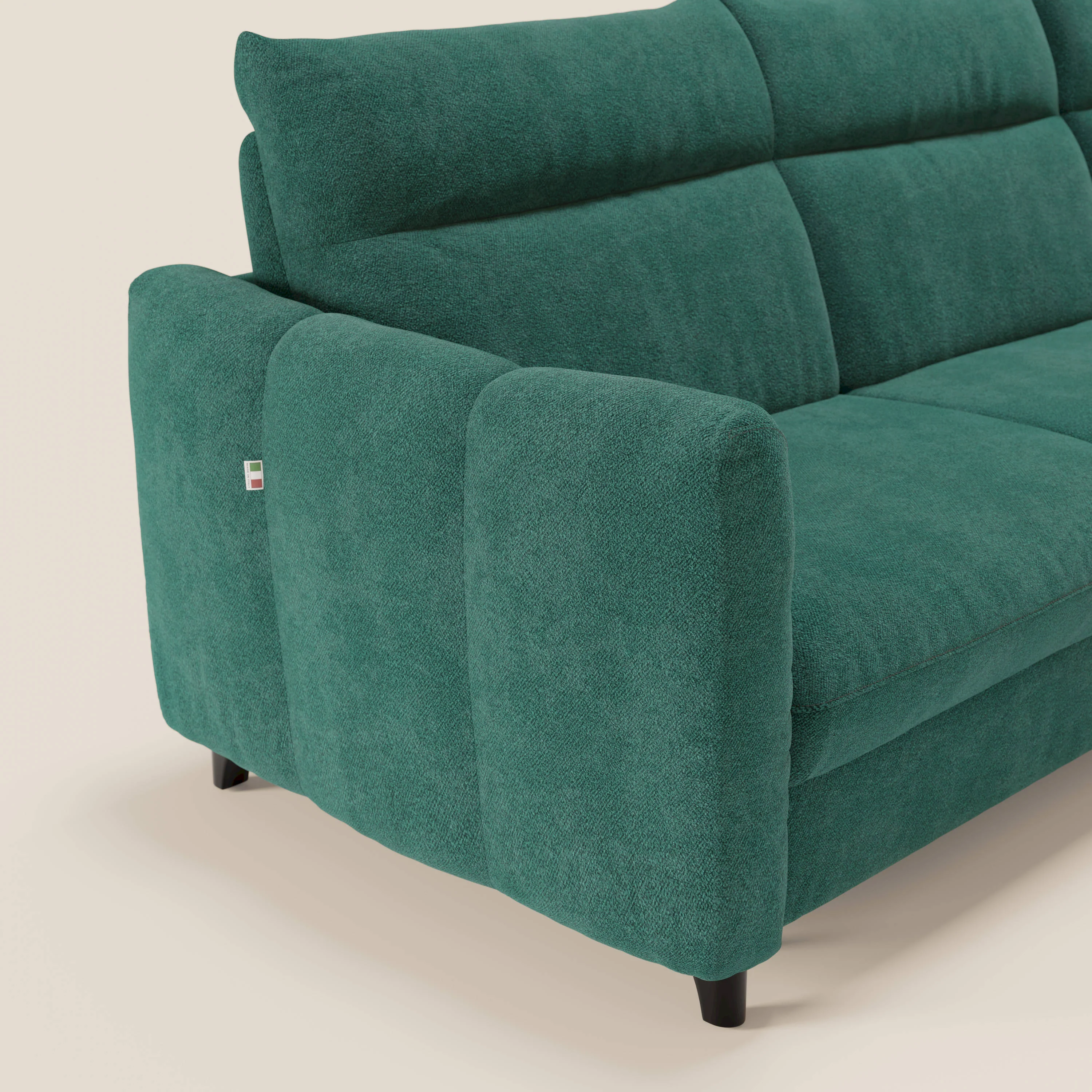Peonia canapé d'angle convertible avec matelas H18 et chaise longue coffre en bouclette imperméable T07 vert - Image 4