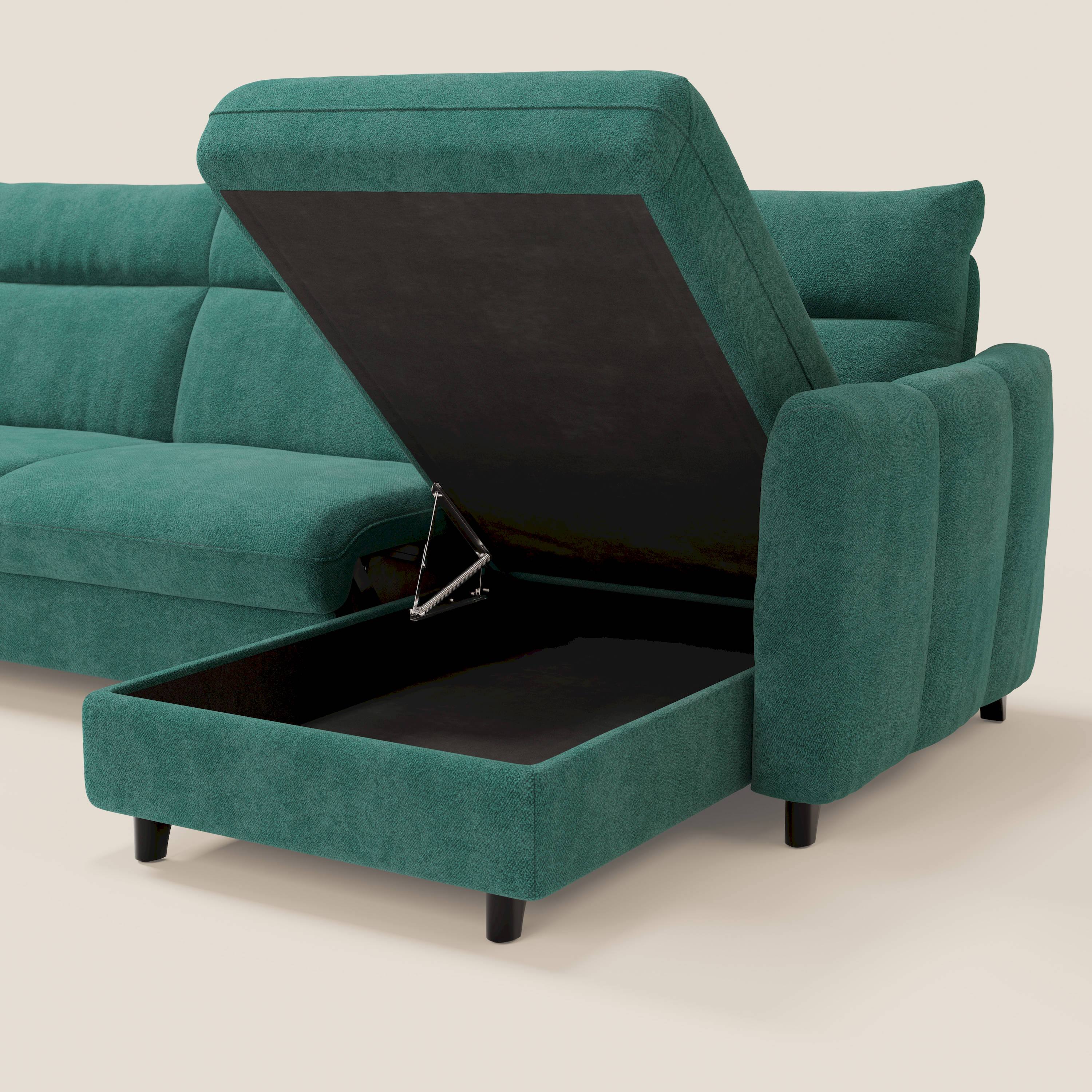 Peonia canapé d'angle convertible avec matelas H18 et chaise longue coffre en bouclette imperméable T07 vert - Image 5