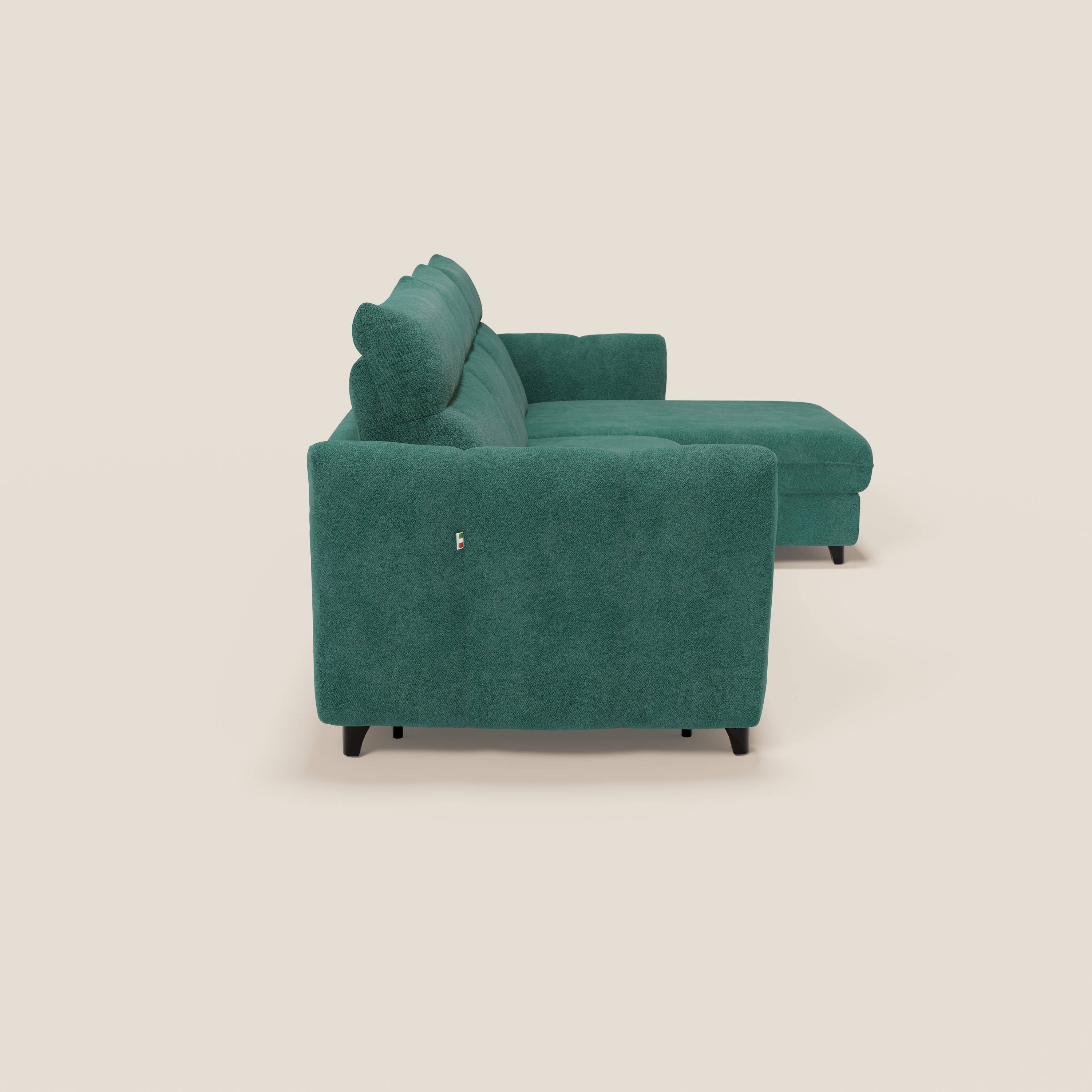 Peonia canapé d'angle convertible avec matelas H18 et chaise longue coffre en bouclette imperméable T07 vert - Image 6