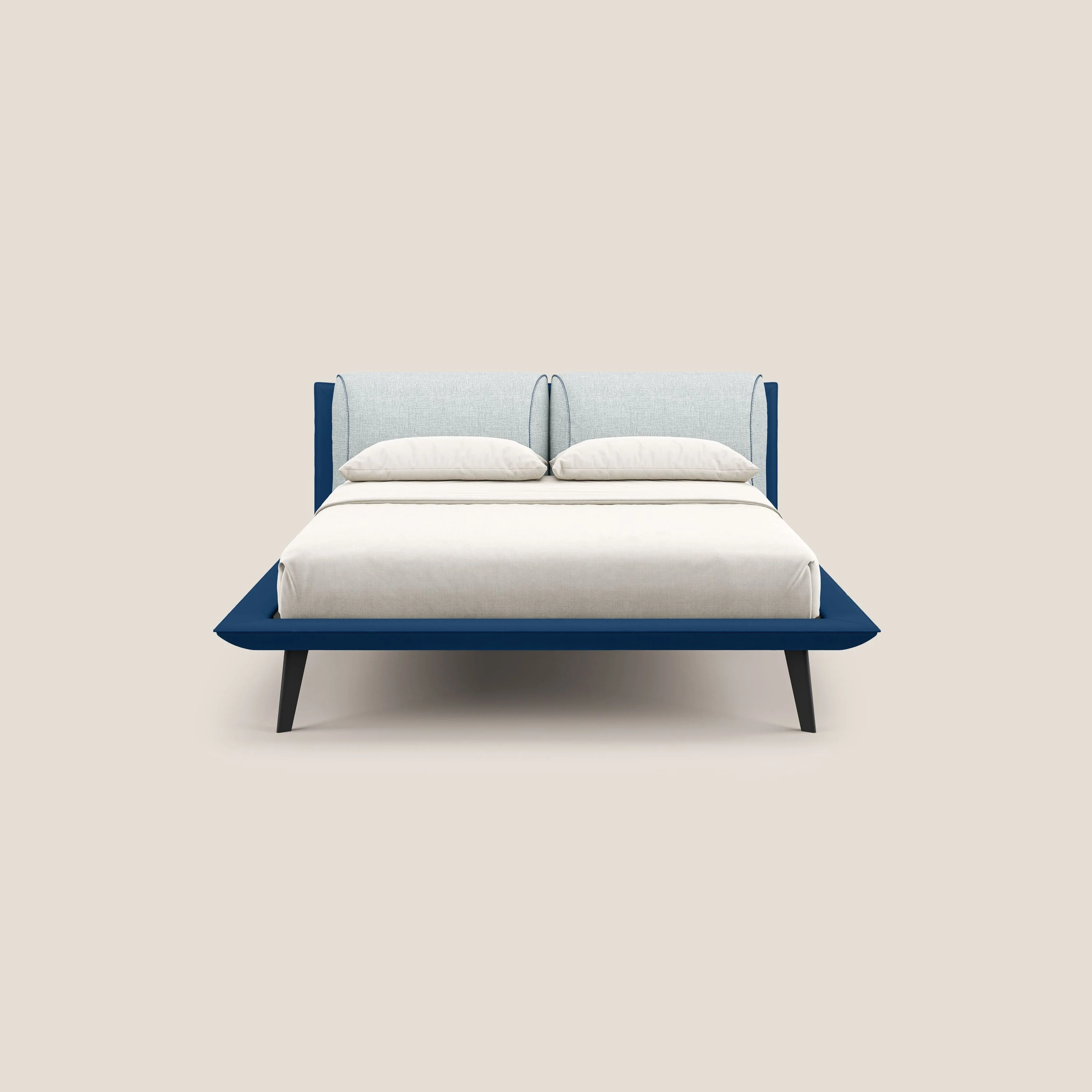 Petra lit design bicolore  avec coussins en plumes, pieds foncés et tissu imperméable T11 et T06 bleu - bleu glacier - Image 2