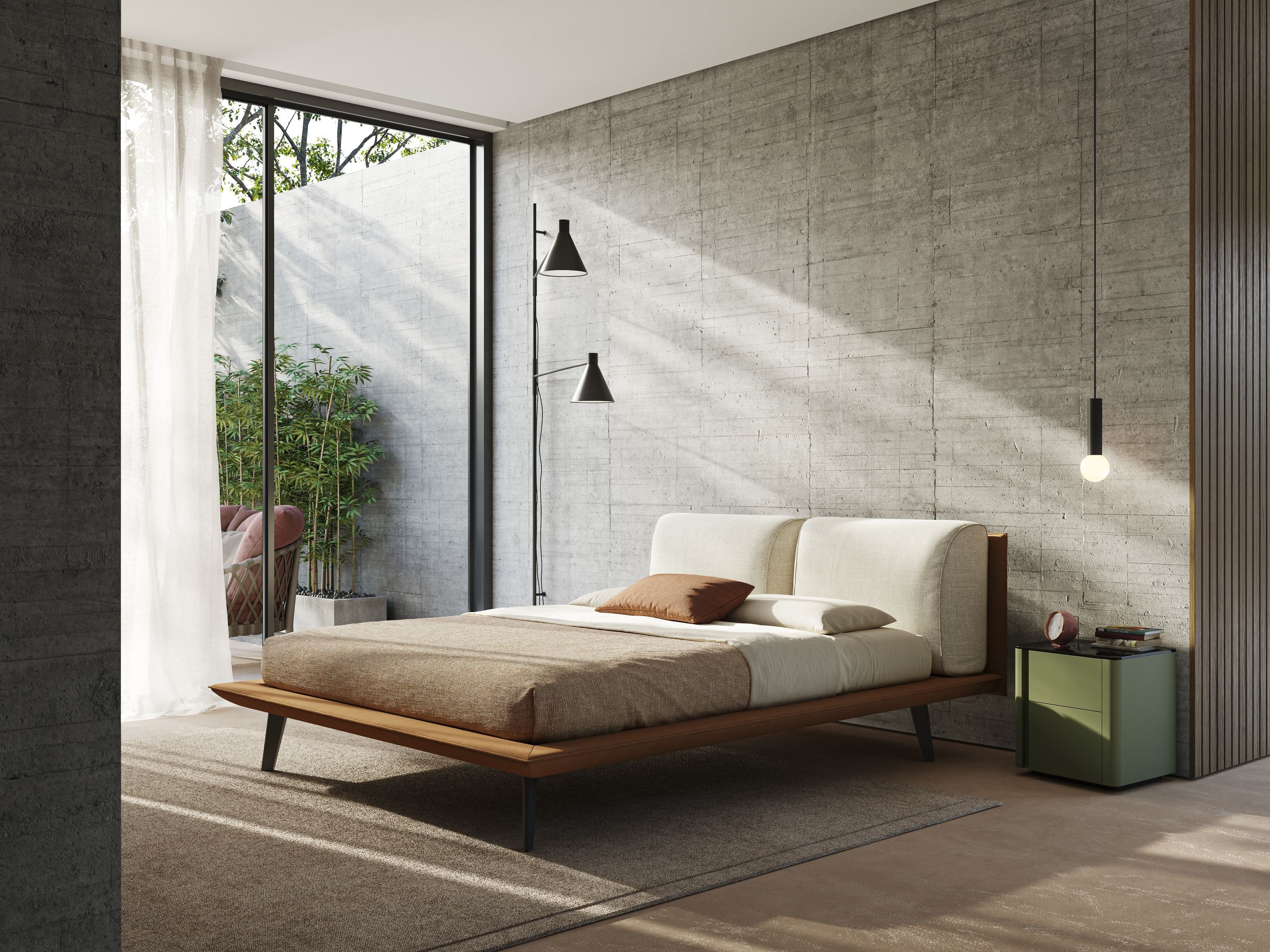 Petra lit design bicolore  avec coussins en plumes, pieds foncés et tissu imperméable T11 e T06 - cuir - crème - Image 2