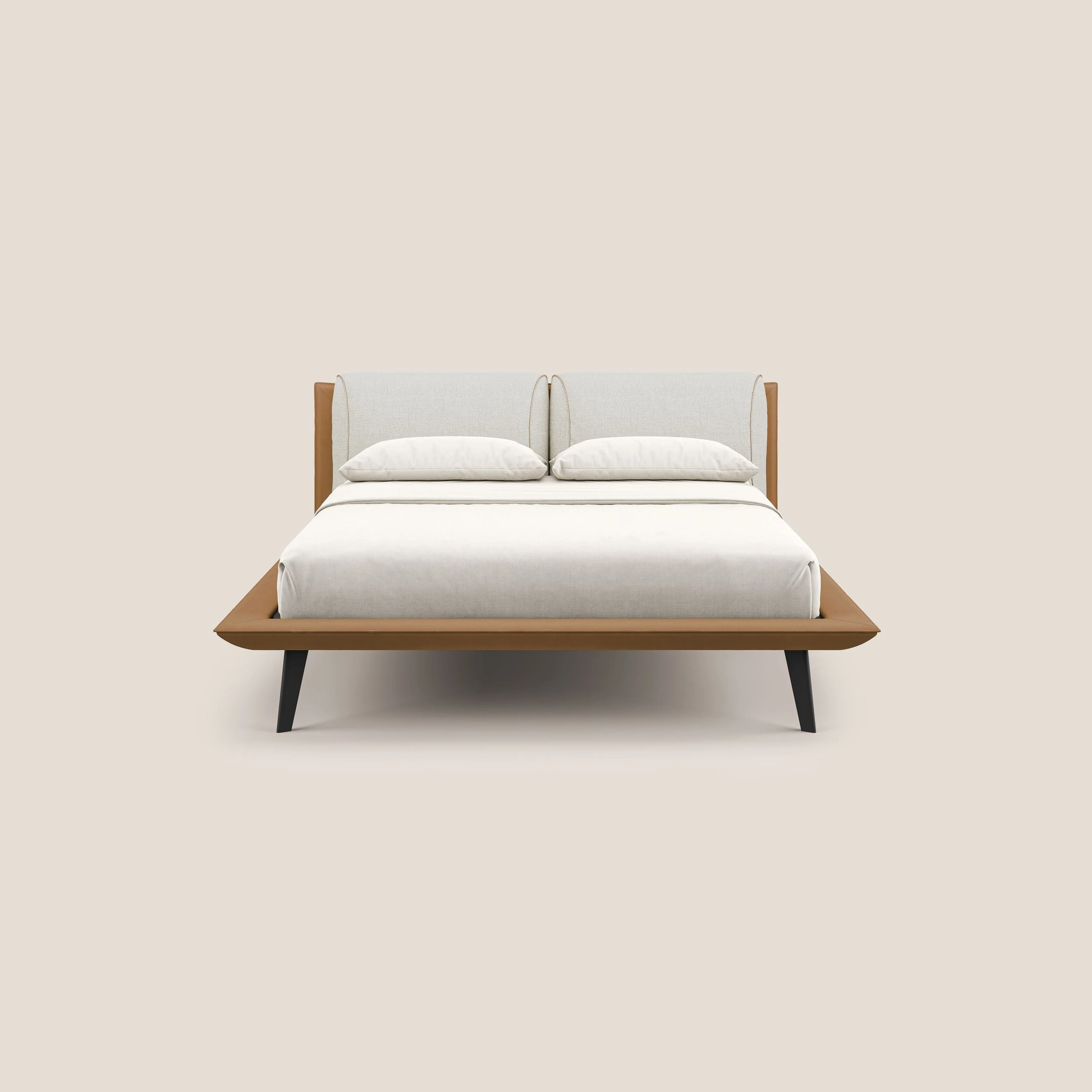 Petra lit design bicolore  avec coussins en plumes, pieds foncés et tissu imperméable T11 e T06 - cuir - crème - Image 3