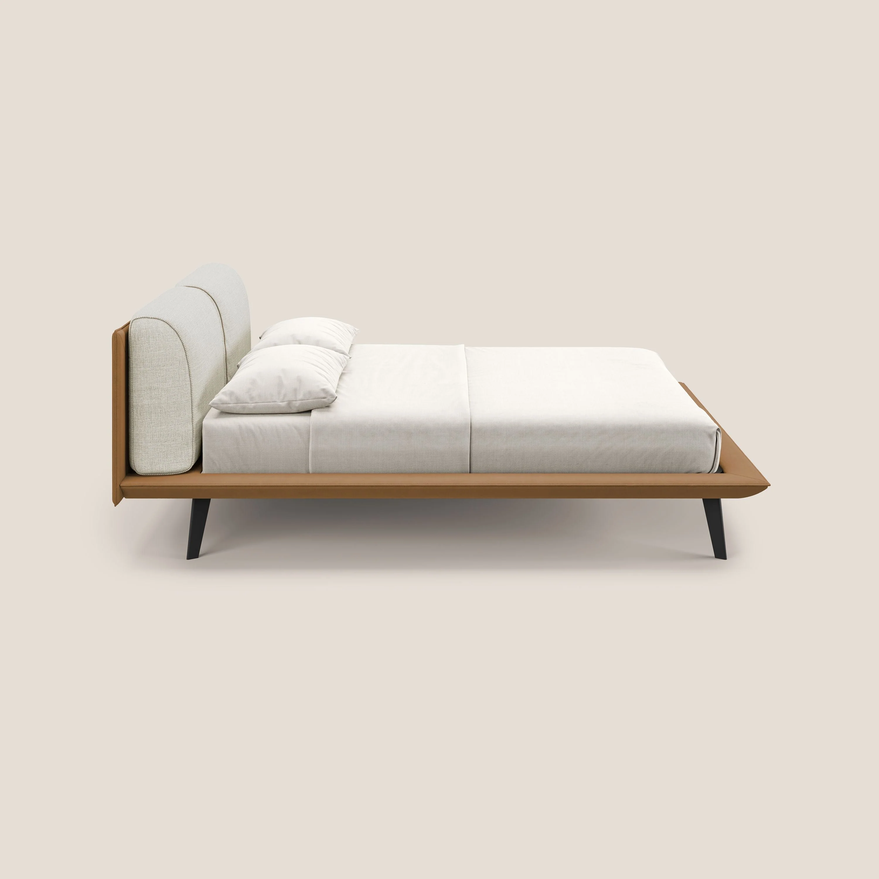 Petra lit design bicolore  avec coussins en plumes, pieds foncés et tissu imperméable T11 e T06 - cuir - crème - Image 4