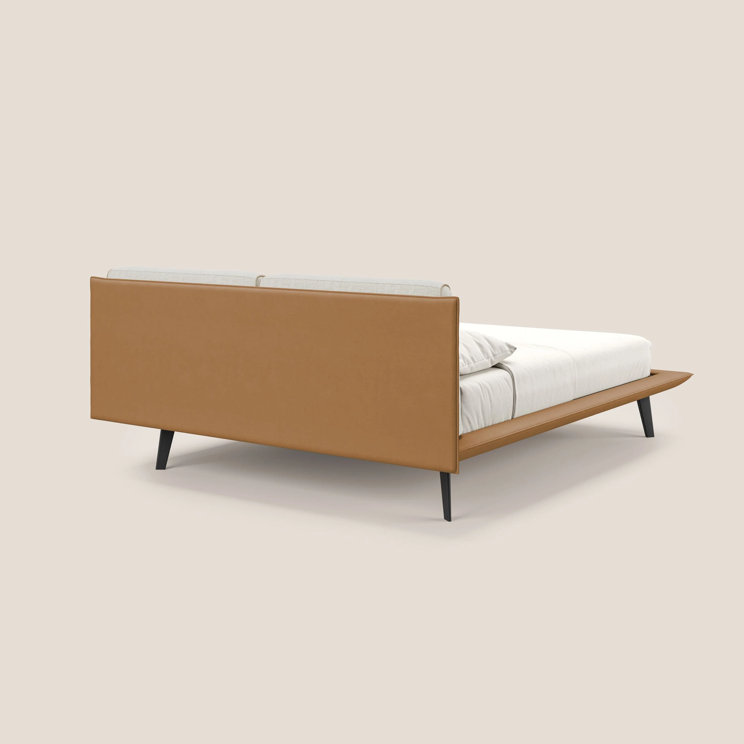 Petra lit design bicolore  avec coussins en plumes, pieds foncés et tissu imperméable T11 e T06 - cuir - crème - Image 5