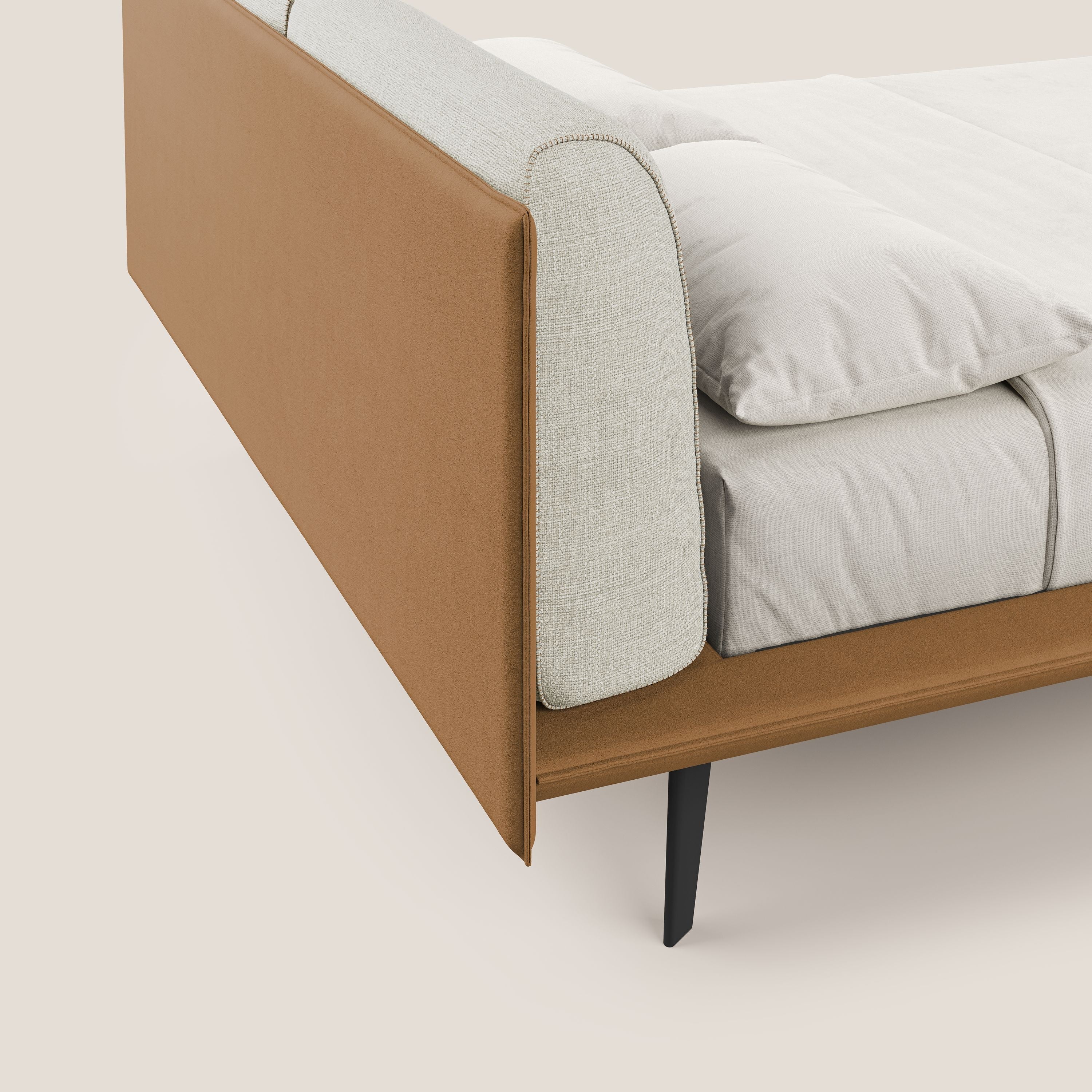 Petra lit design bicolore  avec coussins en plumes, pieds foncés et tissu imperméable T11 e T06 - cuir - crème - Image 7