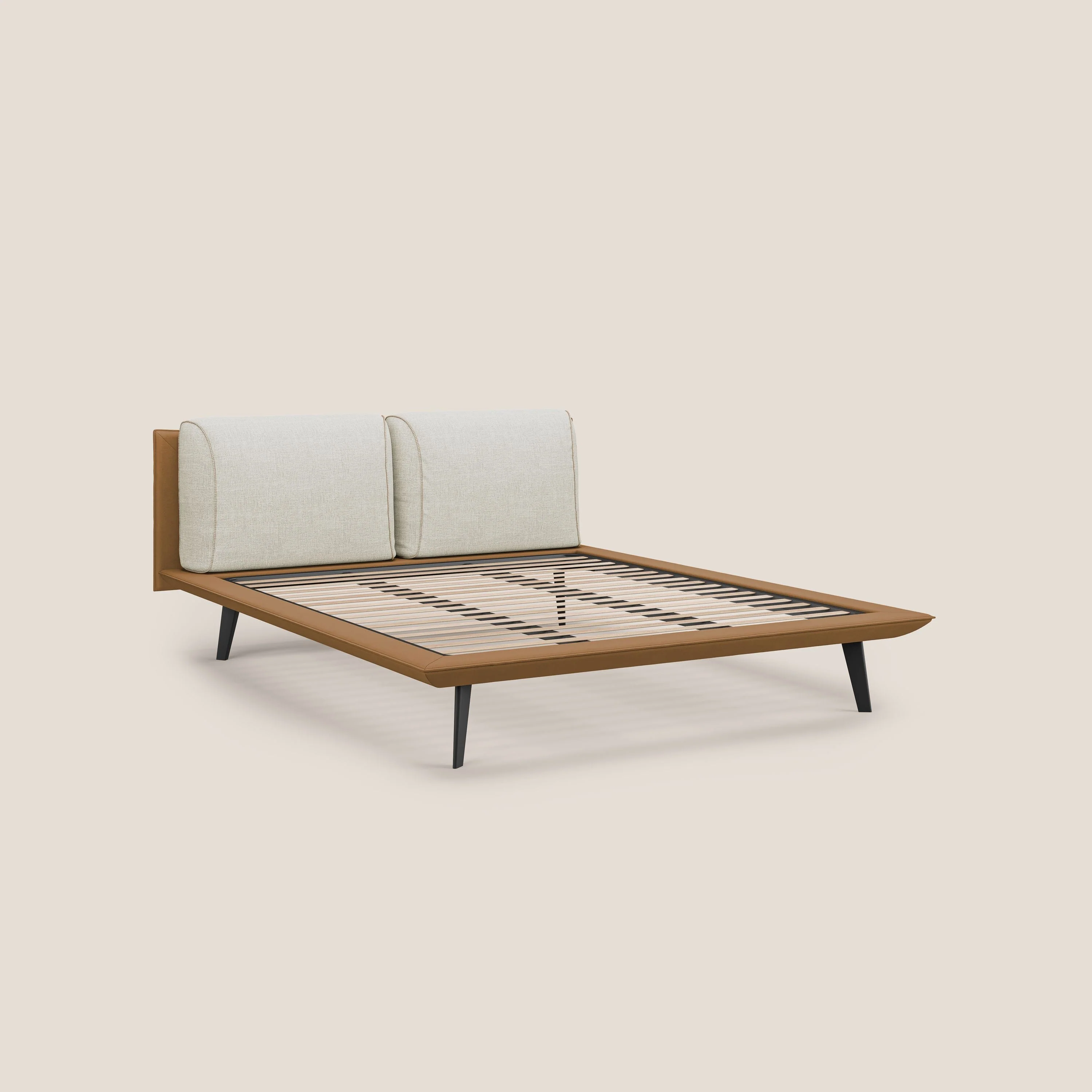 Petra lit design bicolore  avec coussins en plumes, pieds foncés et tissu imperméable T11 e T06 - cuir - crème - Image 8