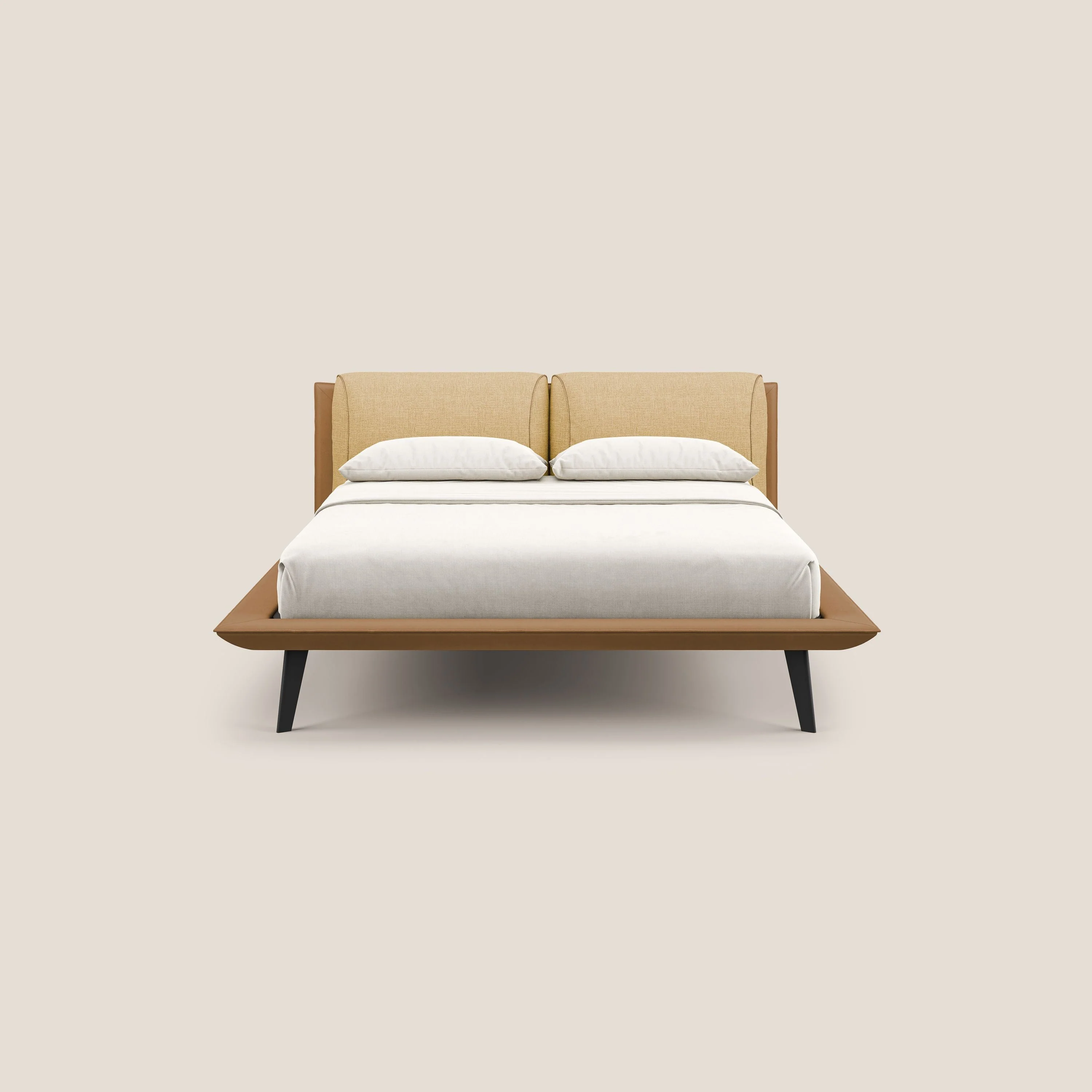Petra lit design bicolore  avec coussins en plumes, pieds foncés et tissu imperméable T11 et T06 cuir - jaune - Image 2