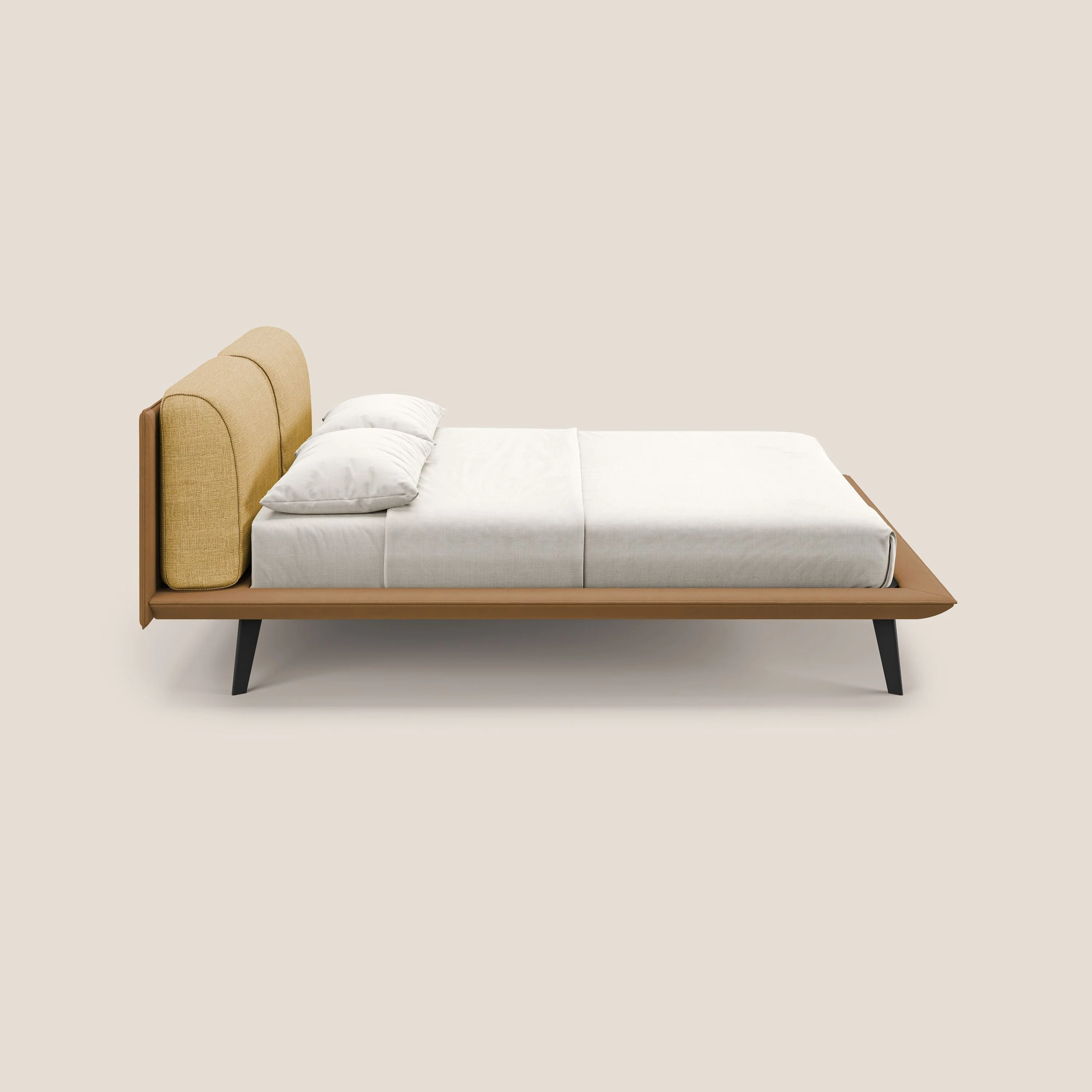 Petra lit design bicolore  avec coussins en plumes, pieds foncés et tissu imperméable T11 et T06 cuir - jaune - Image 3