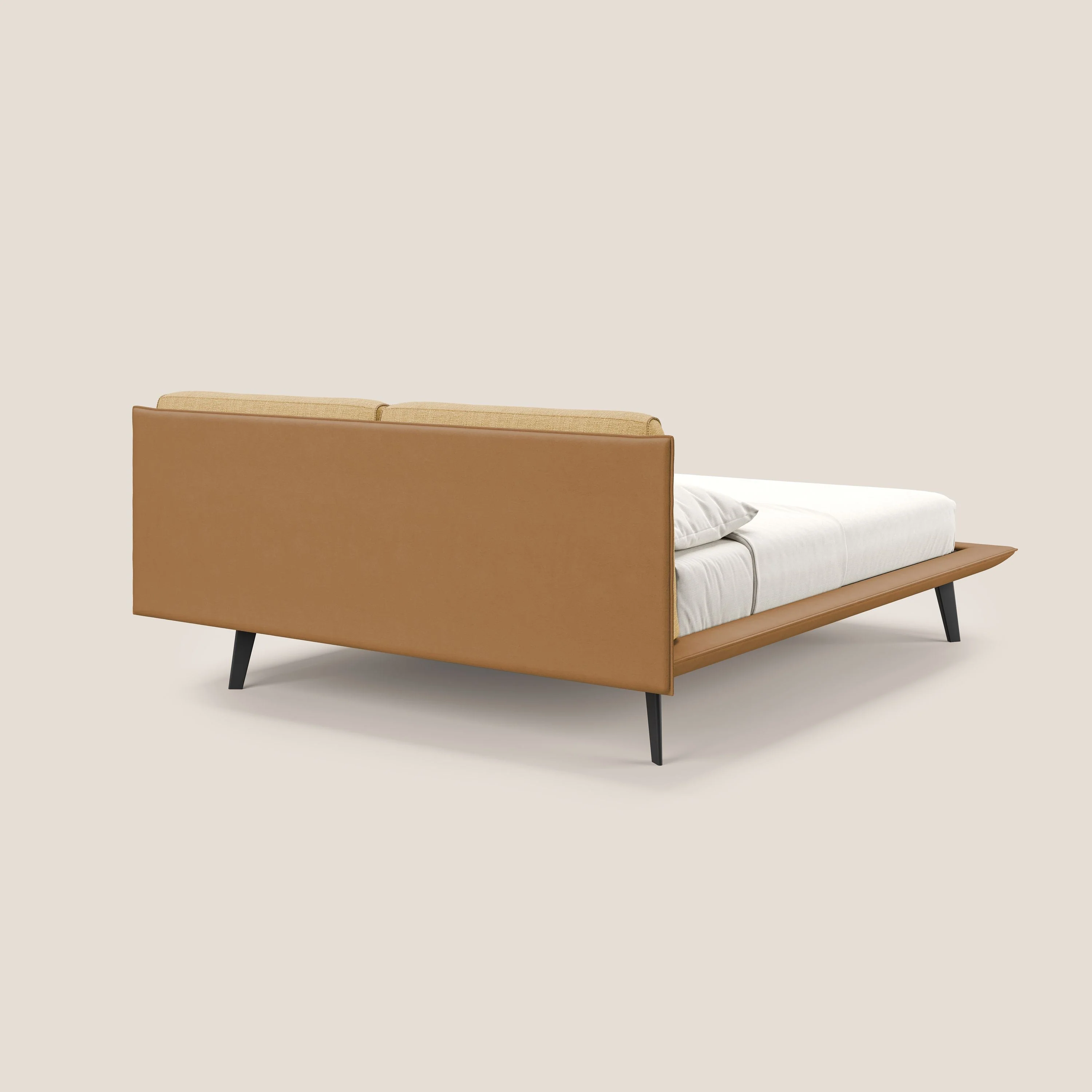 Petra lit design bicolore  avec coussins en plumes, pieds foncés et tissu imperméable T11 et T06 cuir - jaune - Image 4