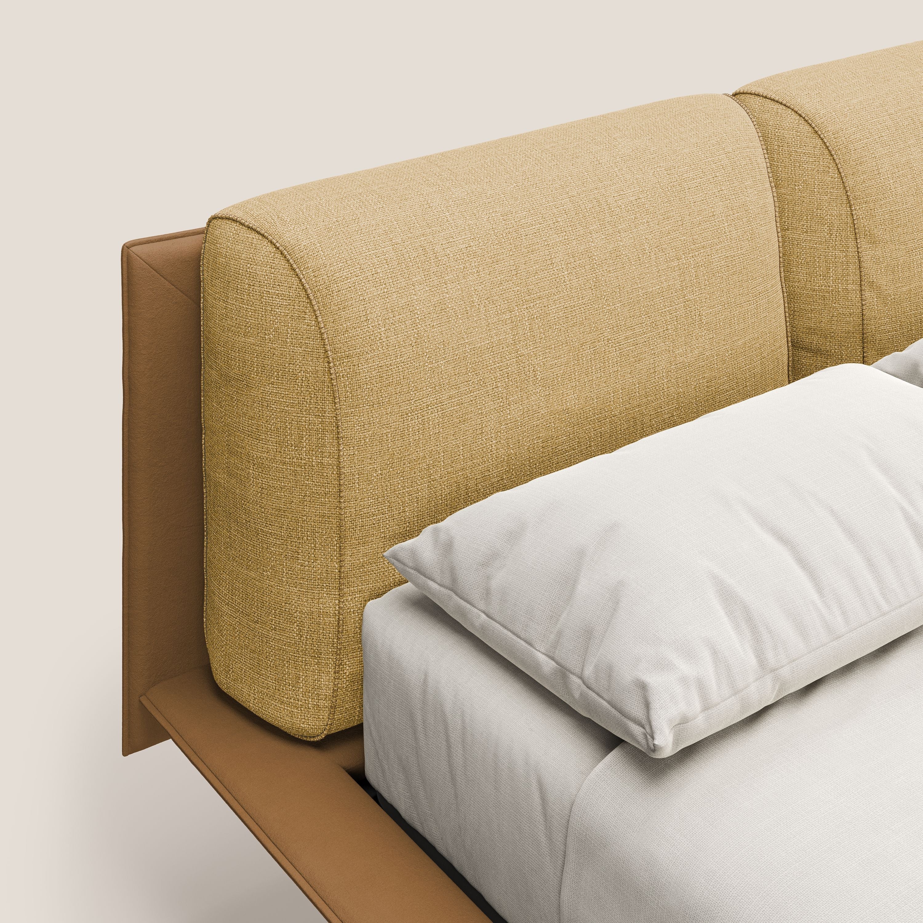 Petra lit design bicolore  avec coussins en plumes, pieds foncés et tissu imperméable T11 et T06 cuir - jaune - Image 5