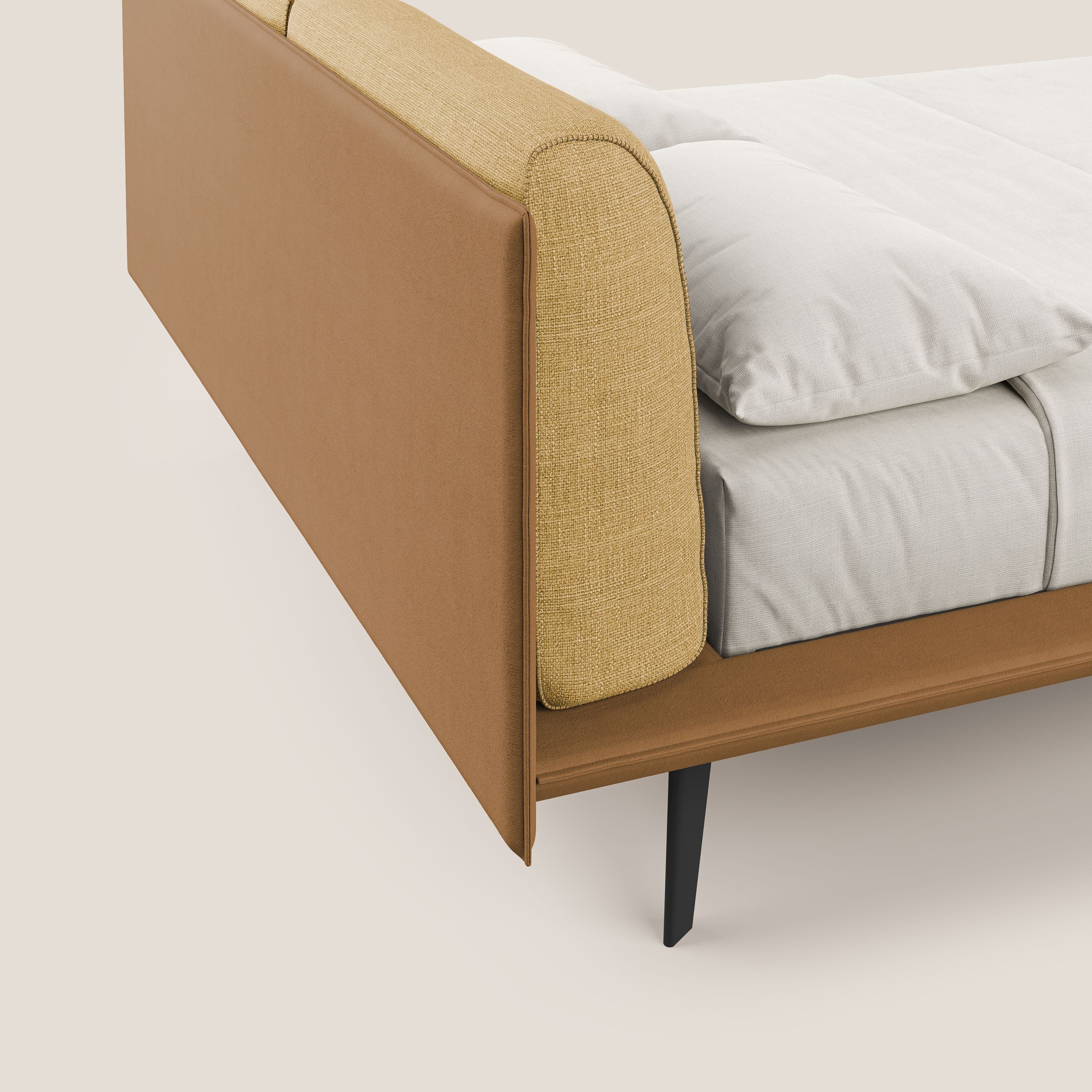 Petra lit design bicolore  avec coussins en plumes, pieds foncés et tissu imperméable T11 et T06 cuir - jaune - Image 6