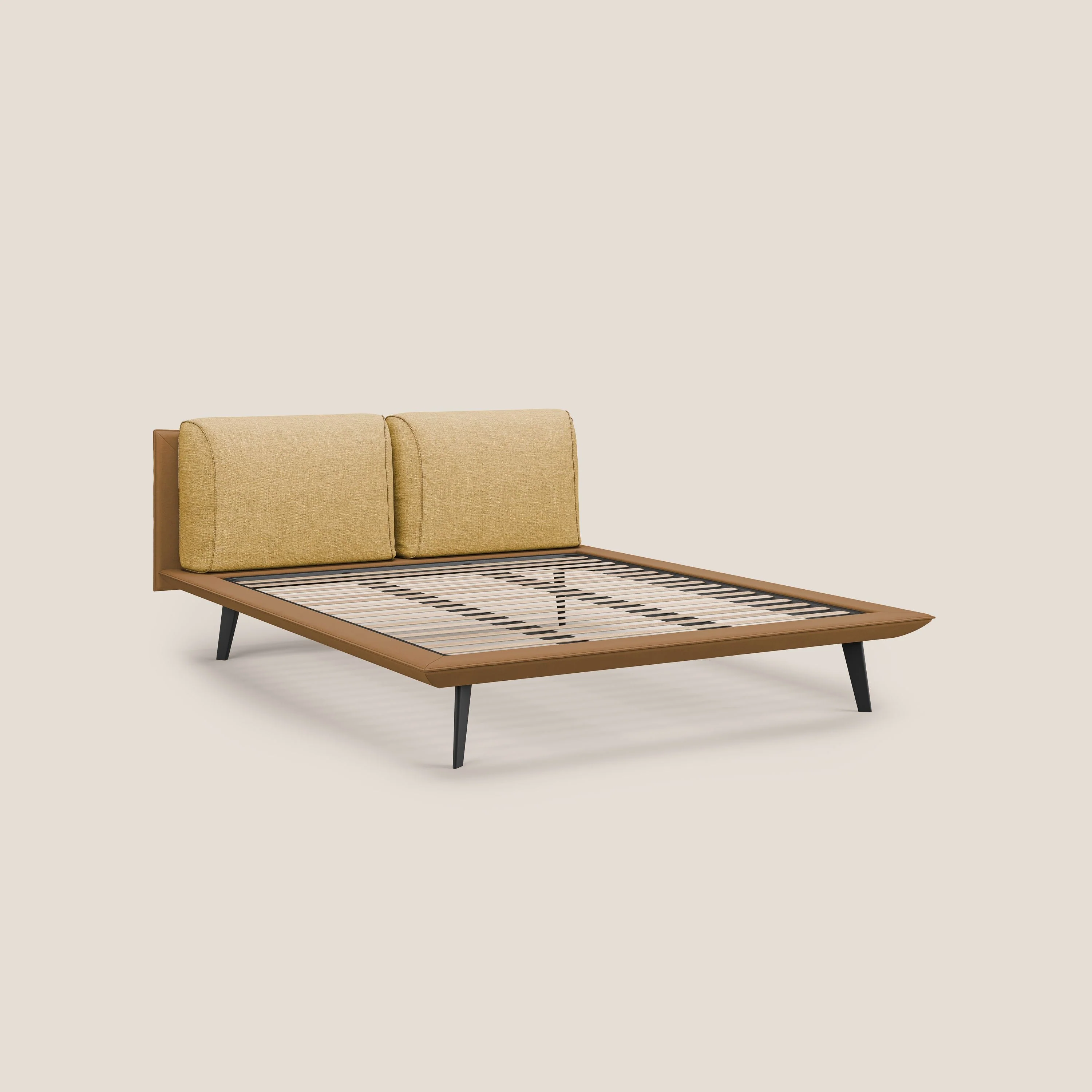 Petra lit design bicolore  avec coussins en plumes, pieds foncés et tissu imperméable T11 et T06 cuir - jaune - Image 7