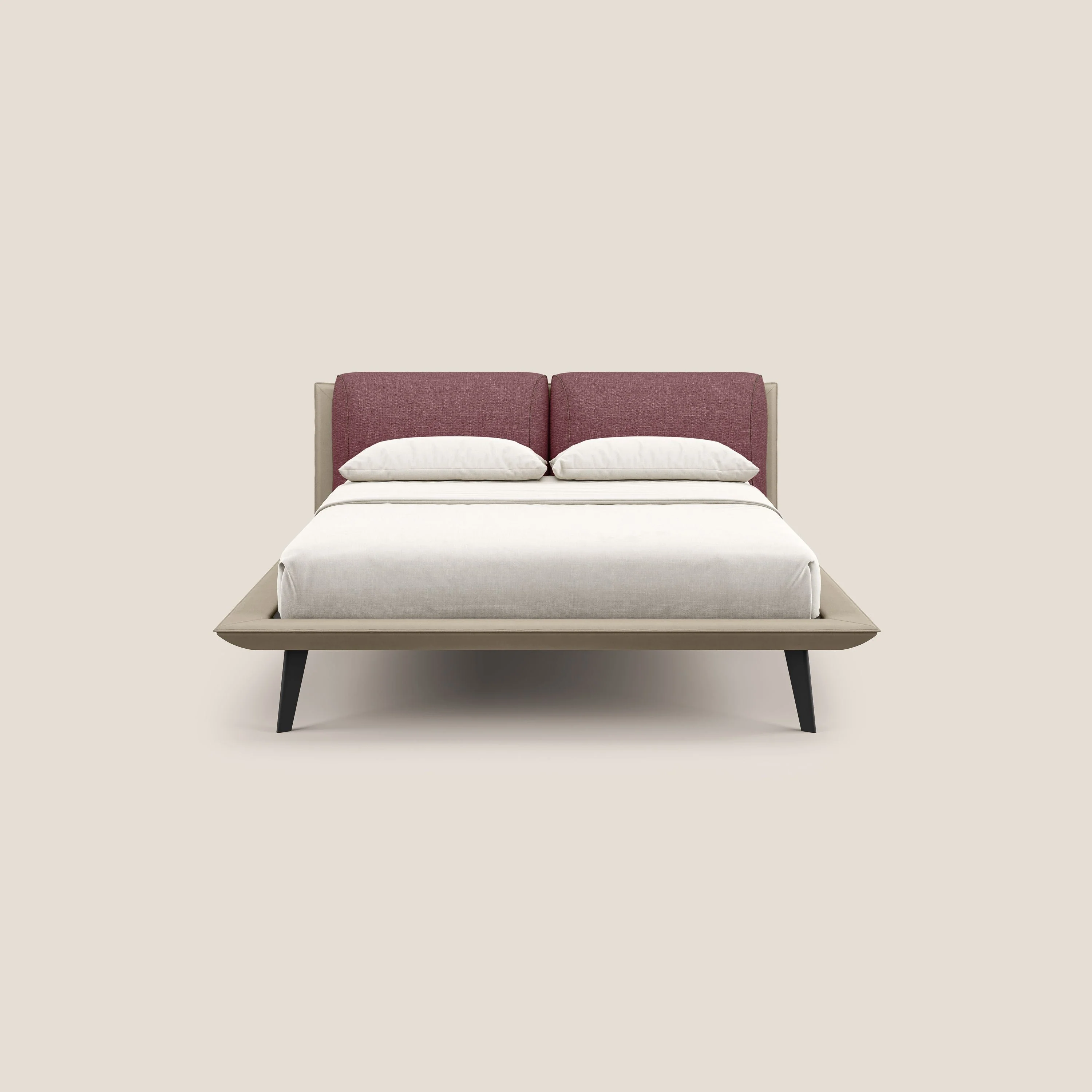 Petra lit design bicolore  avec coussins en plumes, pieds foncés et tissu imperméable T11 et T06 taupe - rouge - Image 2