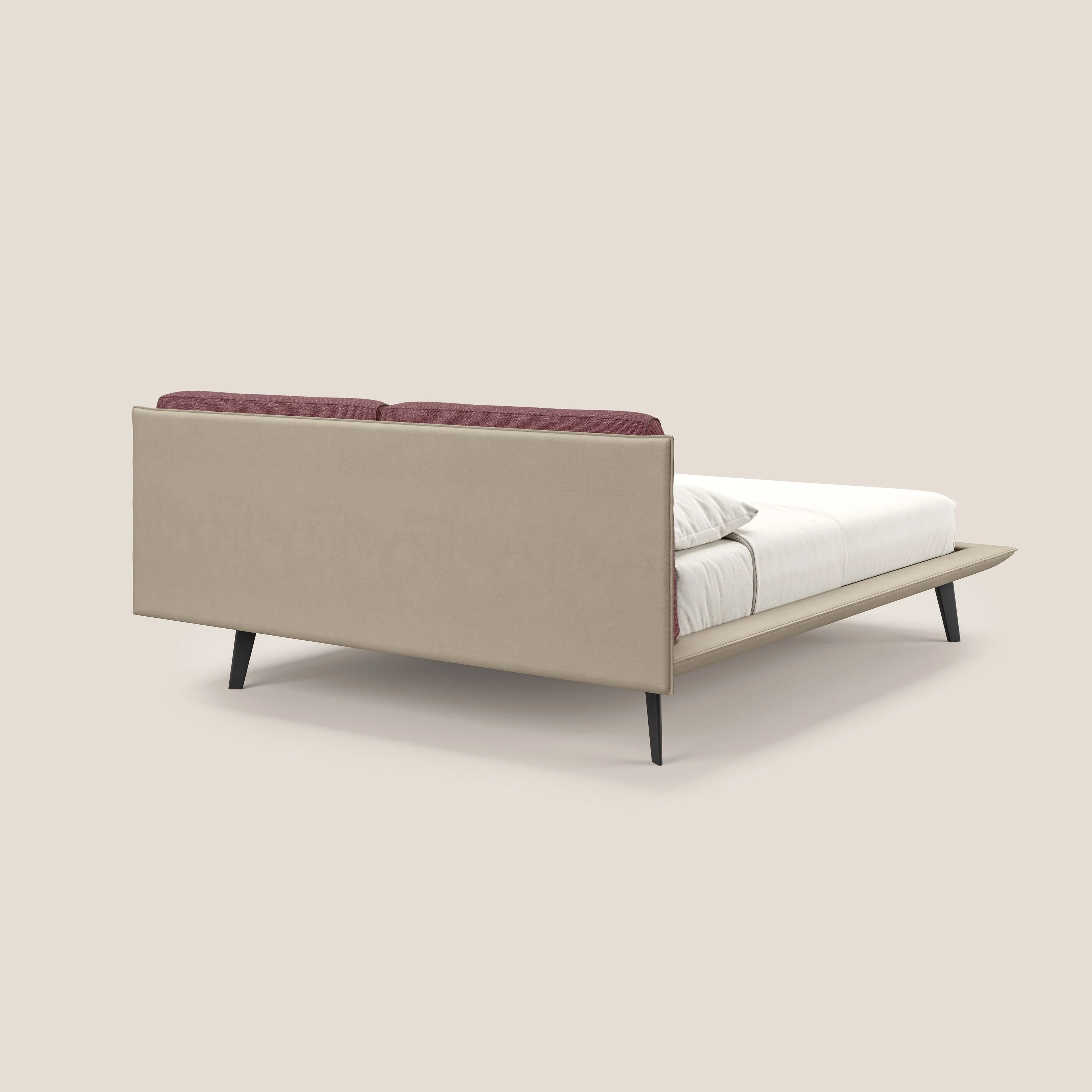 Petra lit design bicolore  avec coussins en plumes, pieds foncés et tissu imperméable T11 et T06 taupe - rouge - Image 4