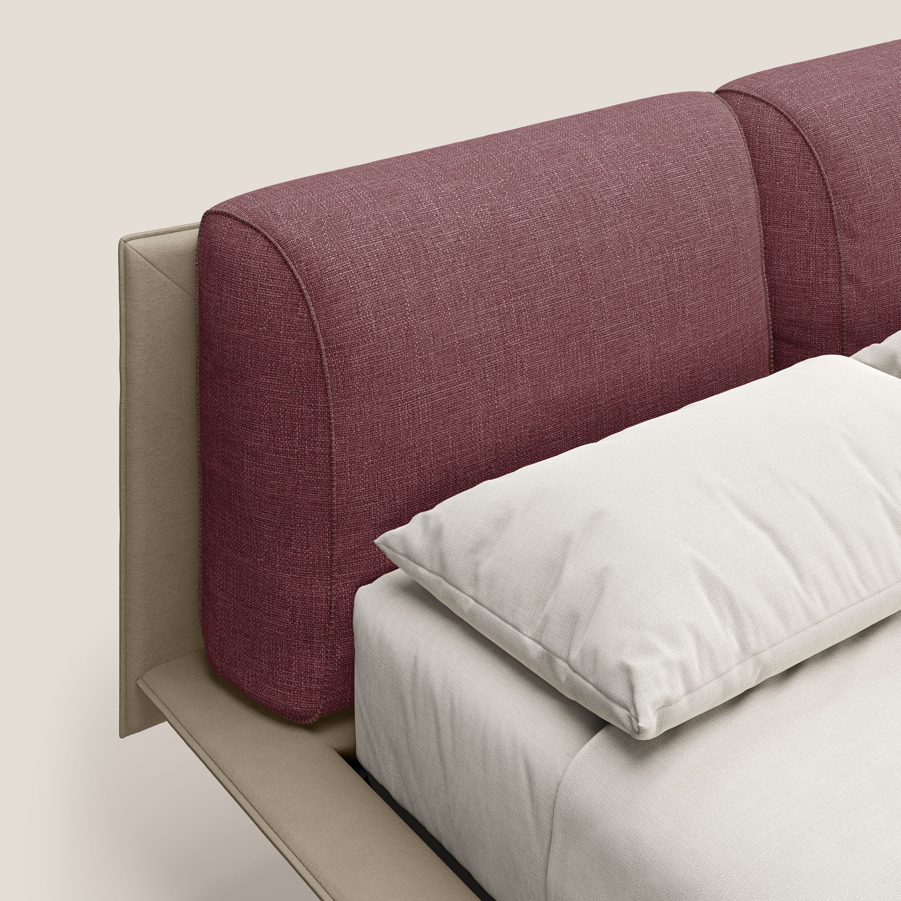 Petra lit design bicolore  avec coussins en plumes, pieds foncés et tissu imperméable T11 et T06 taupe - rouge - Image 5