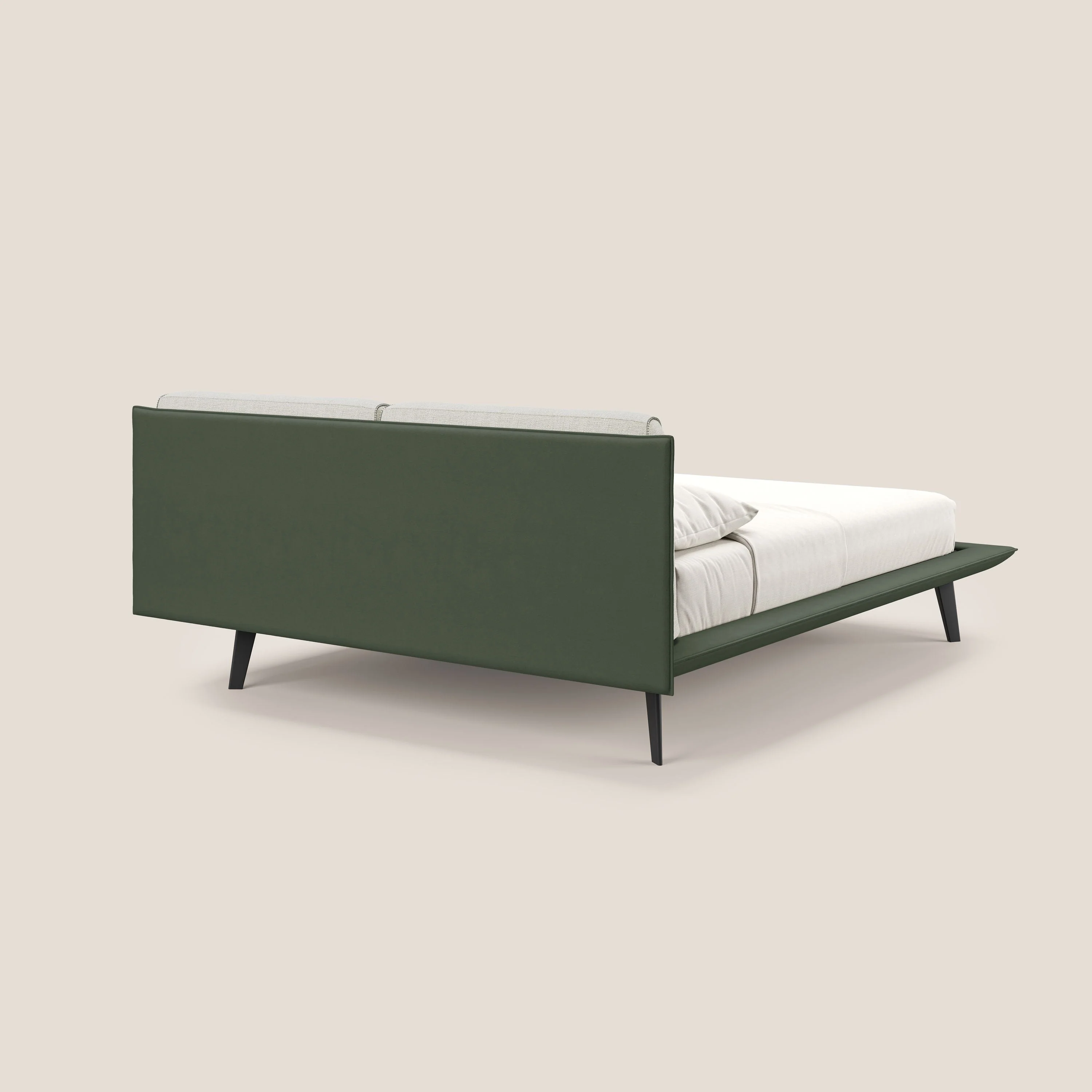 Petra lit design bicolore  avec coussins en plumes, pieds foncés et tissu imperméable T11 et T 06 vert - crème - Image 4