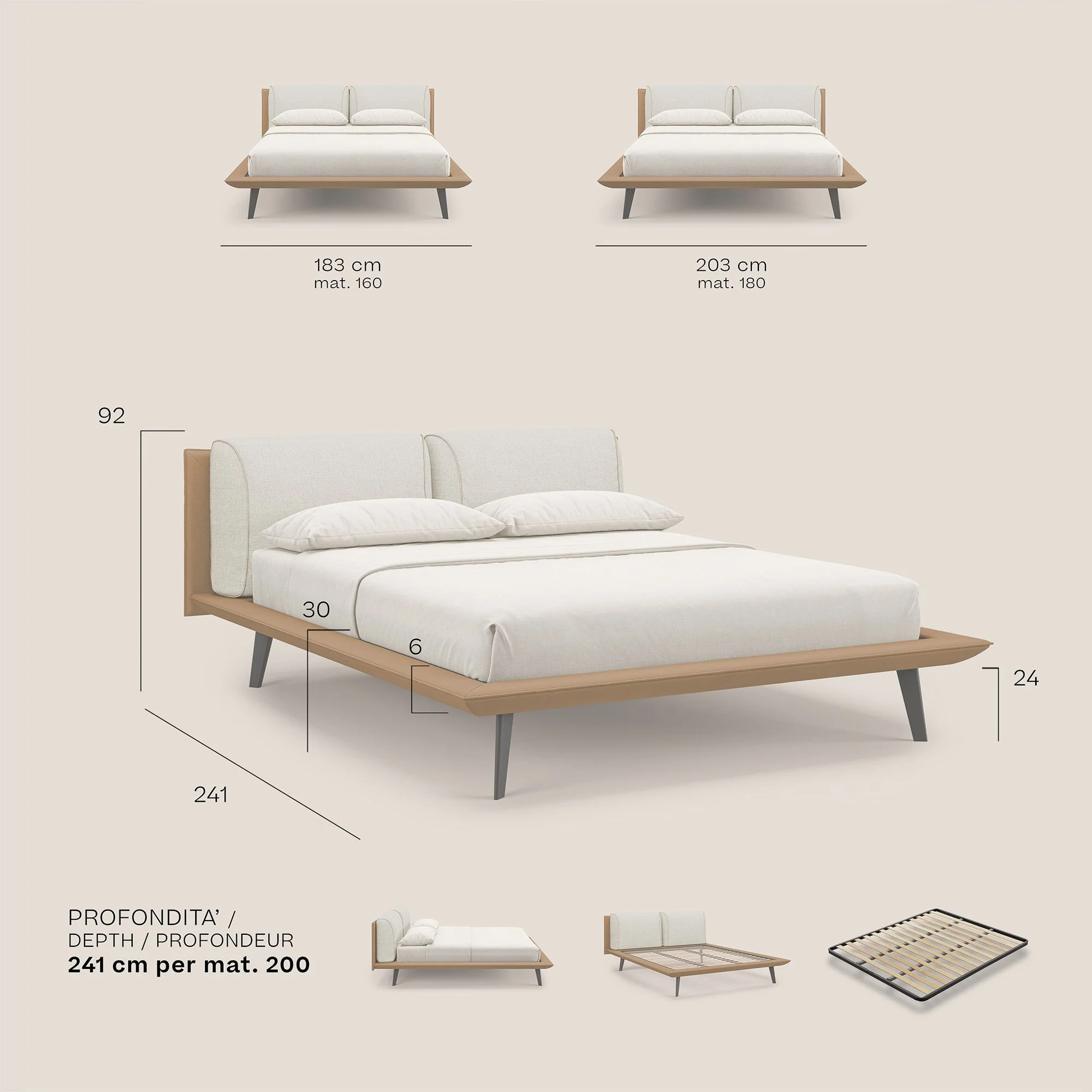 Petra lit design bicolore  avec coussins en plumes, pieds foncés et tissu imperméable T11 et T 06 vert - crème - Image 9