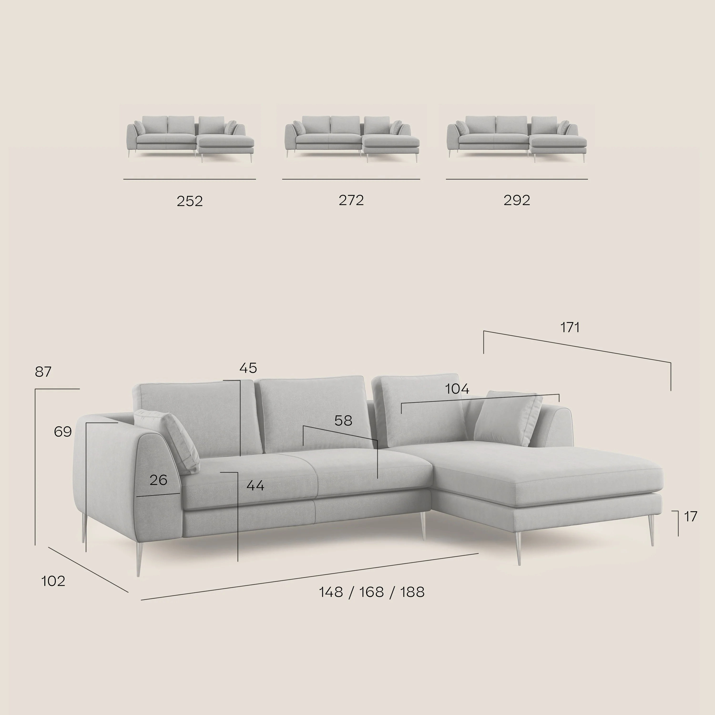 Plano canapé d'angle moderne en microfibre technique détachable T11 crème - Image 9