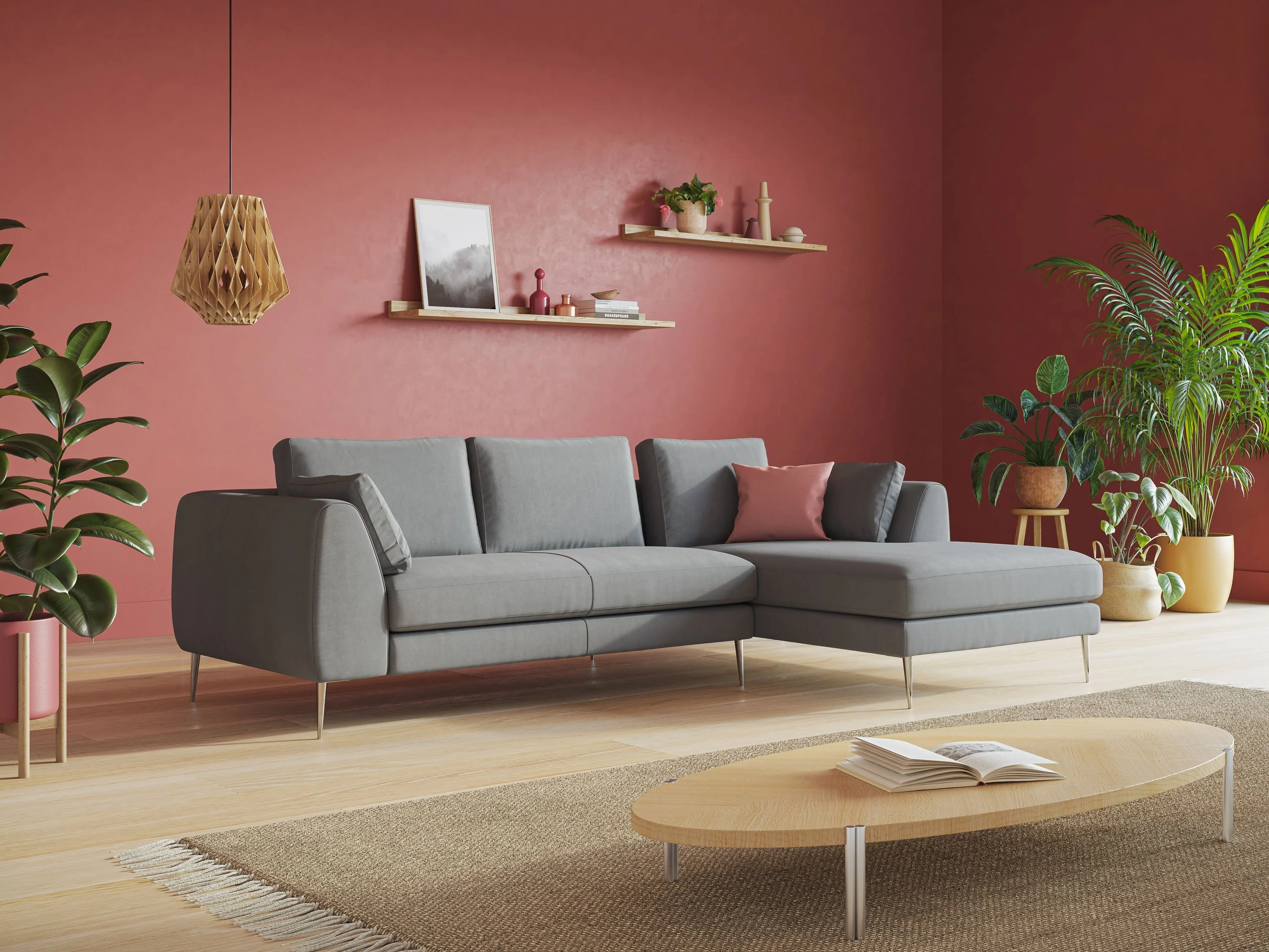 Plano canapé d'angle moderne en microfibre technique détachable T11 gris - Image 2