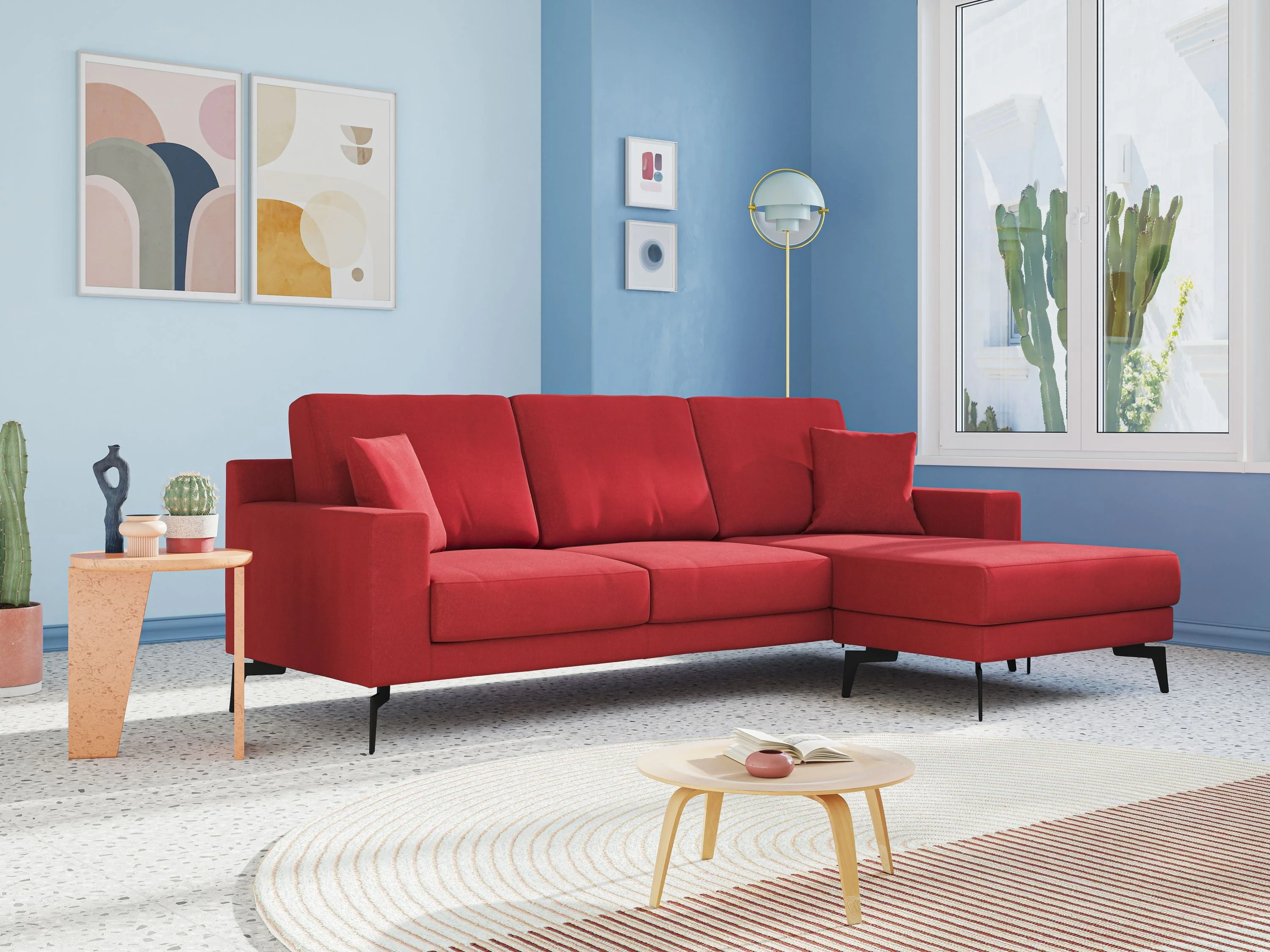 Prestige canapé d'angle moderne réversible  en microfibre détachable T11 rouge - Image 2