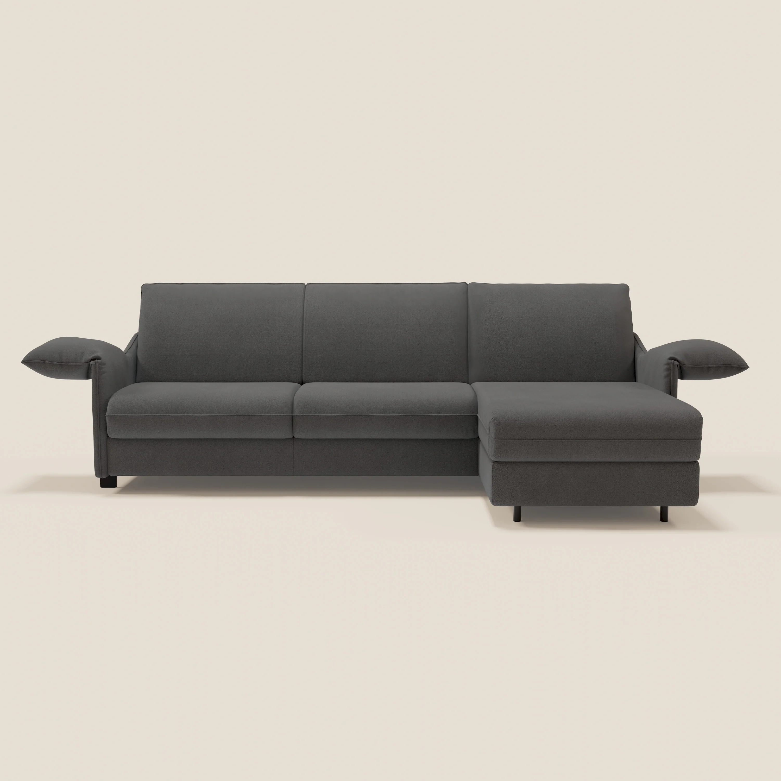 Primula Canapé convertible d'angle avec matelas H18 cm et chaise longue coffre en tissu détachable T05 anthracite - Image 3