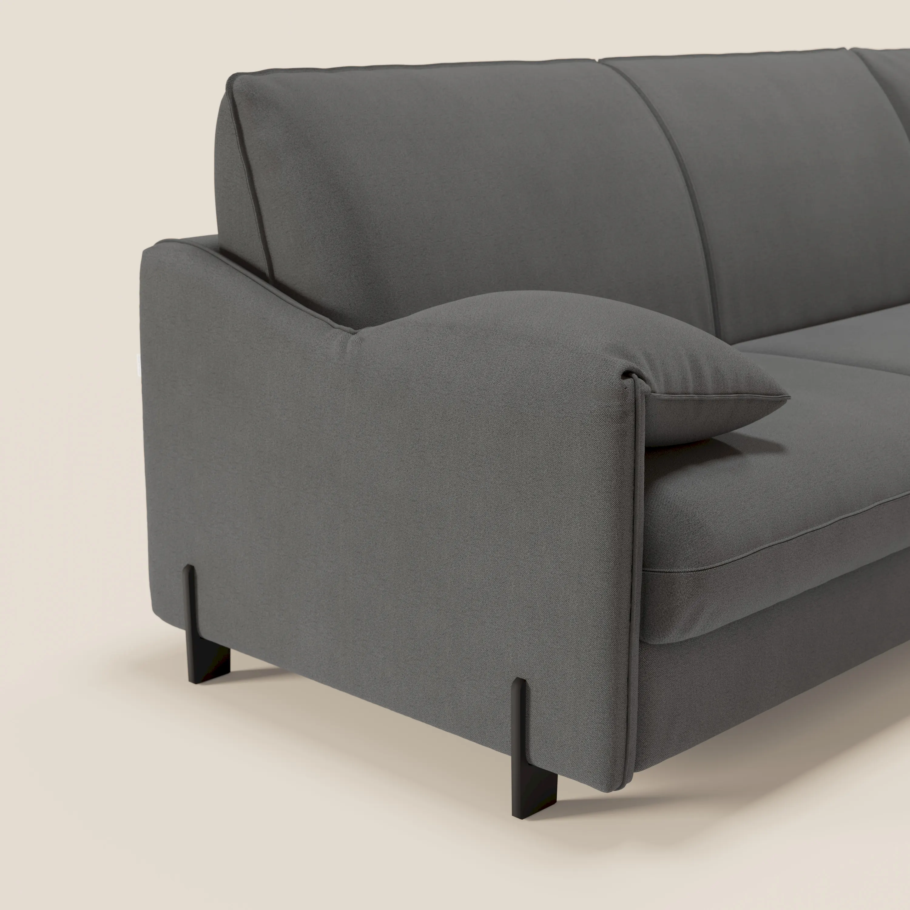 Primula Canapé convertible d'angle avec matelas H18 cm et chaise longue coffre en tissu détachable T05 anthracite - Image 5