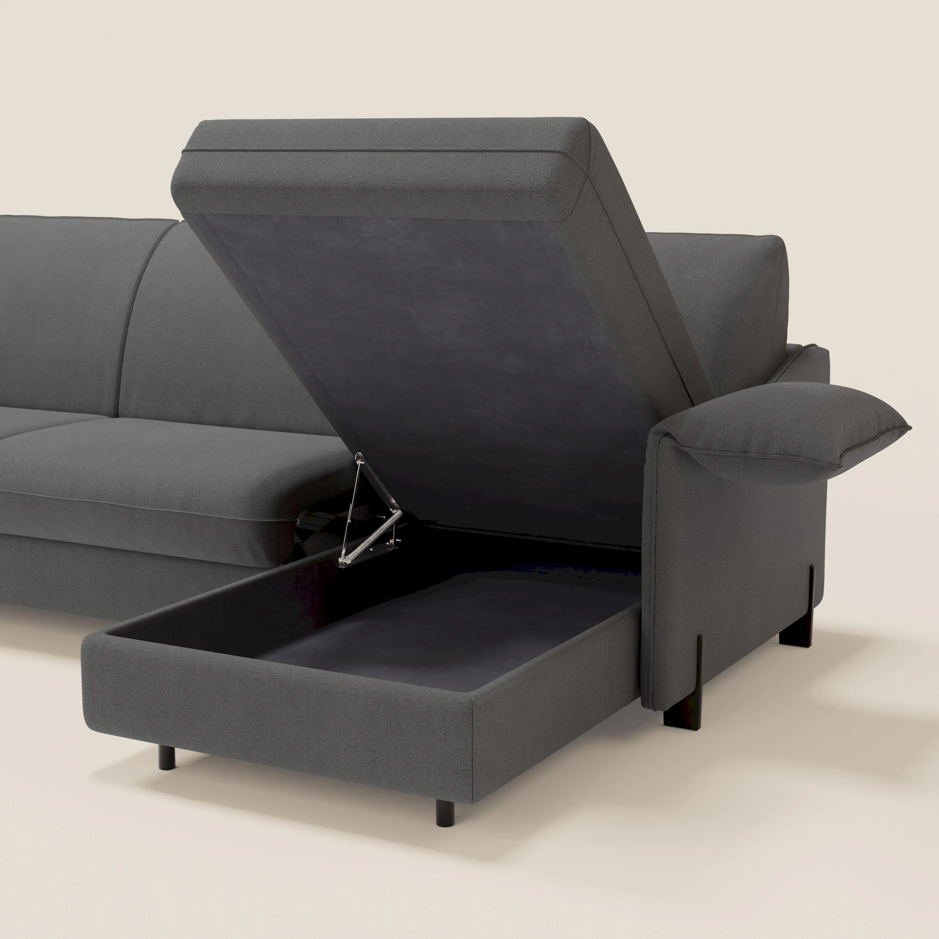 Primula Canapé convertible d'angle avec matelas H18 cm et chaise longue coffre en tissu détachable T05 anthracite - Image 6