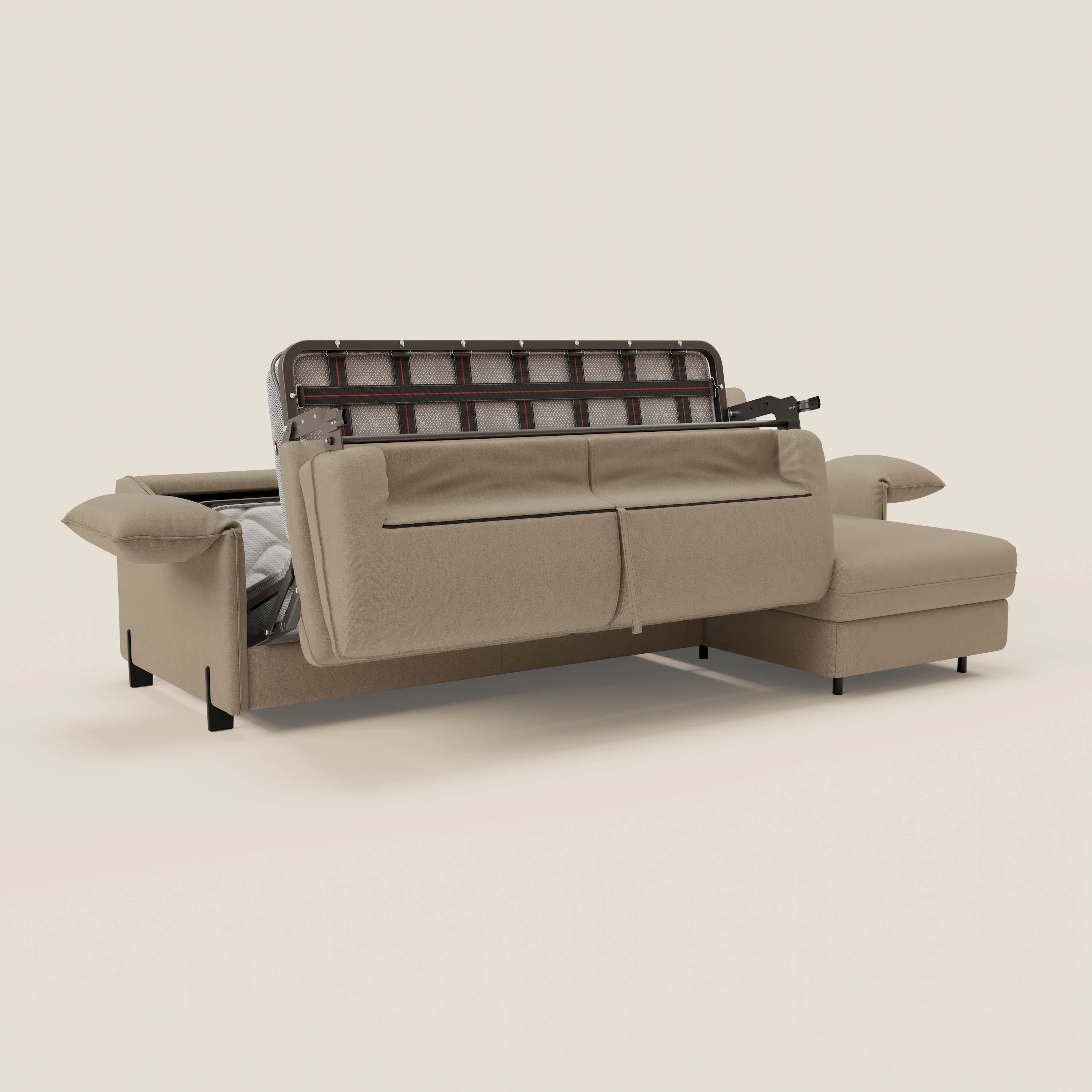 Primula Canapé convertible d'angle avec matelas H18 cm et chaise longue coffre en tissu détachable T05 beige - Image 11