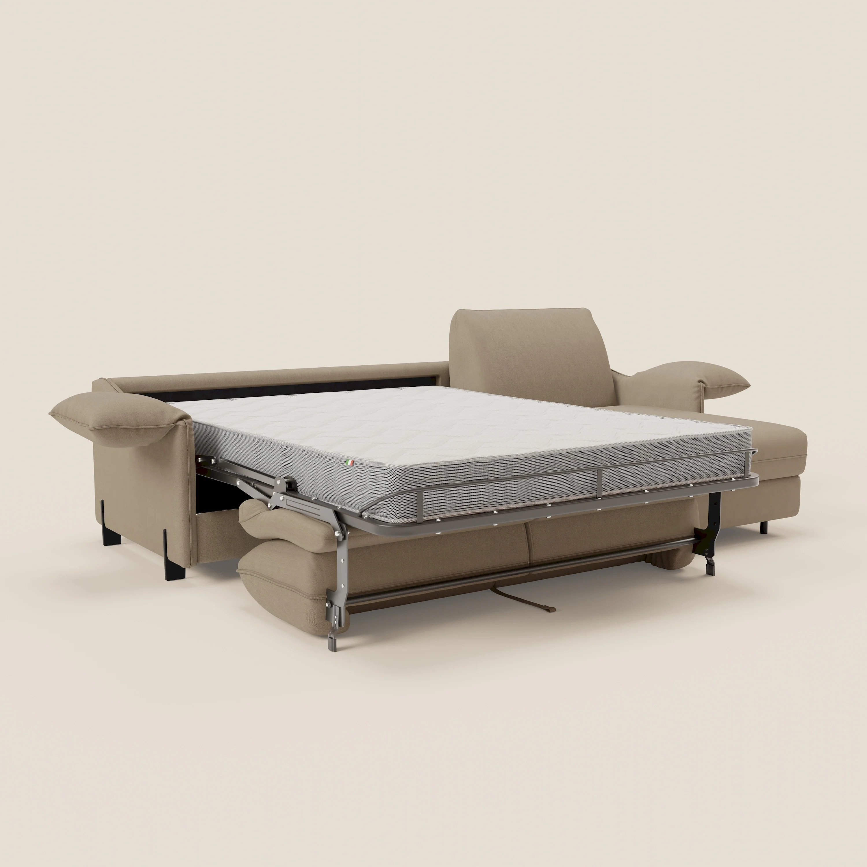 Primula Canapé convertible d'angle avec matelas H18 cm et chaise longue coffre en tissu détachable T05 beige - Image 12