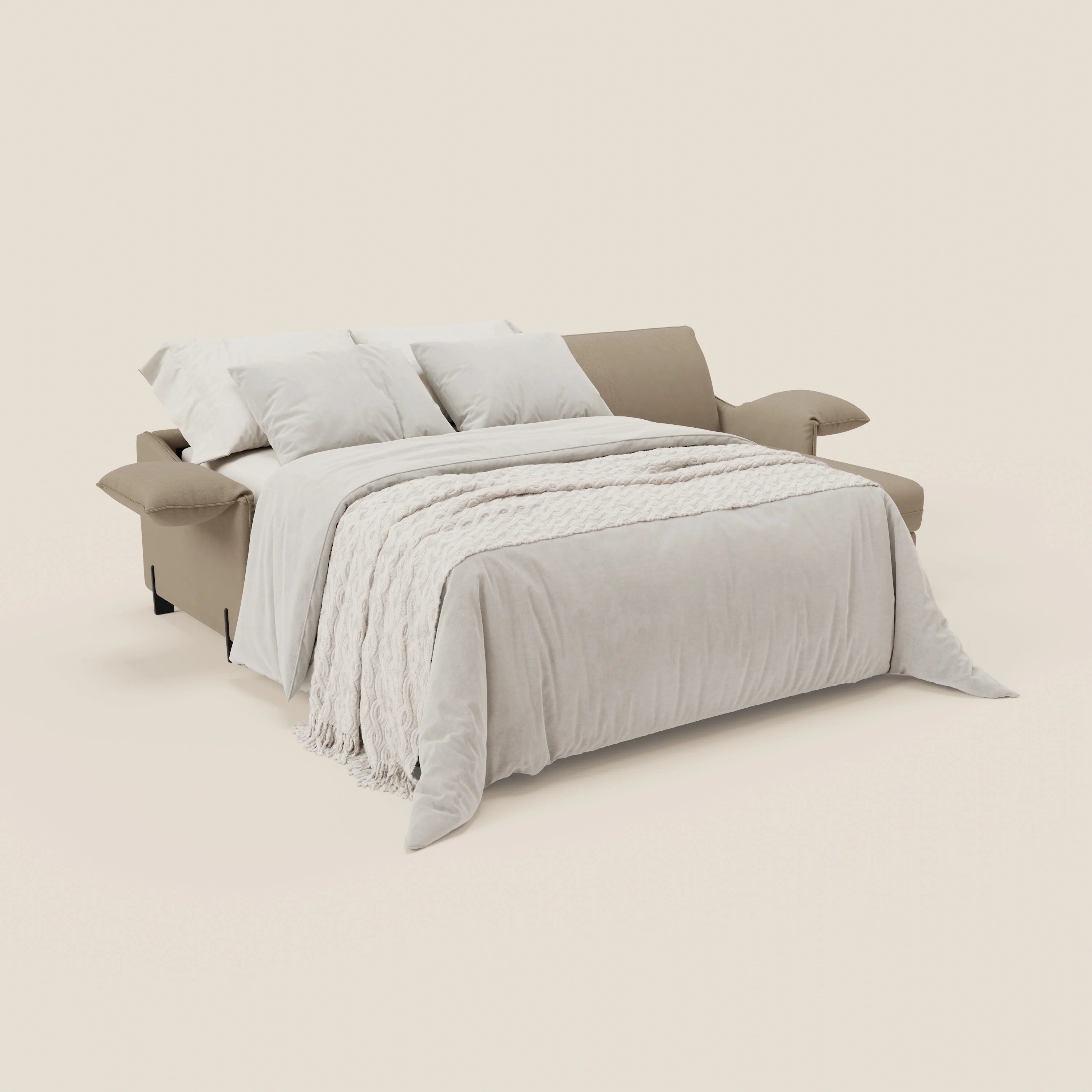 Primula Canapé convertible d'angle avec matelas H18 cm et chaise longue coffre en tissu détachable T05 beige - Image 2