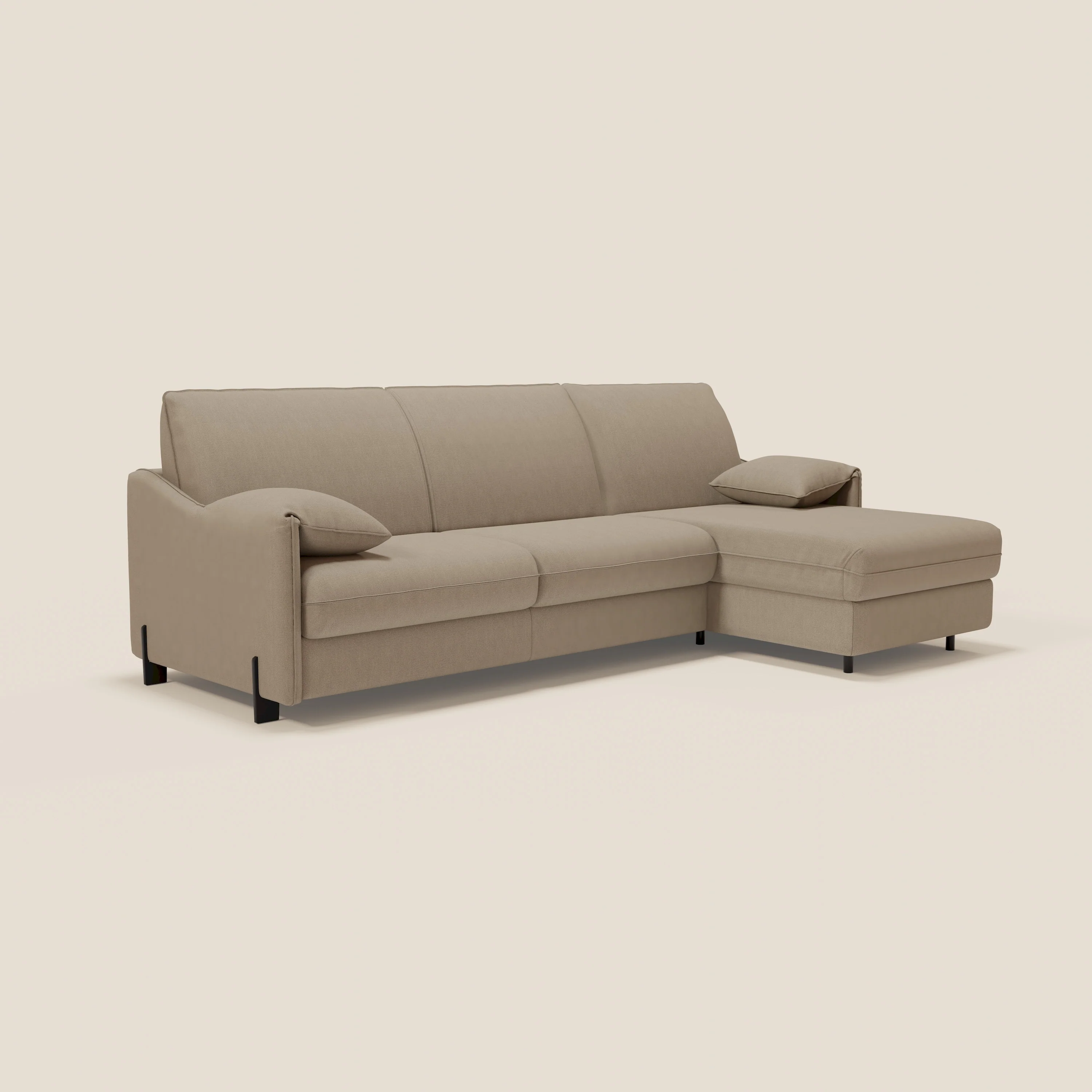 Primula Canapé convertible d'angle avec matelas H18 cm et chaise longue coffre en tissu détachable T05 beige - Image 4