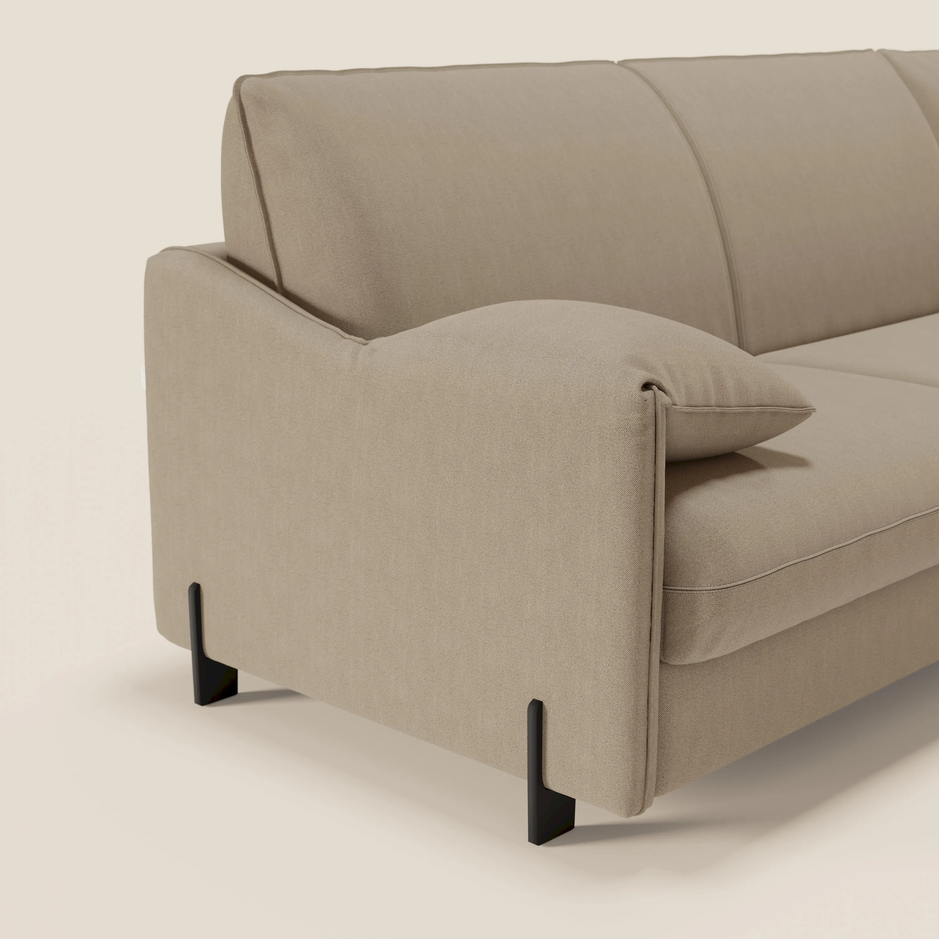 Primula Canapé convertible d'angle avec matelas H18 cm et chaise longue coffre en tissu détachable T05 beige - Image 5