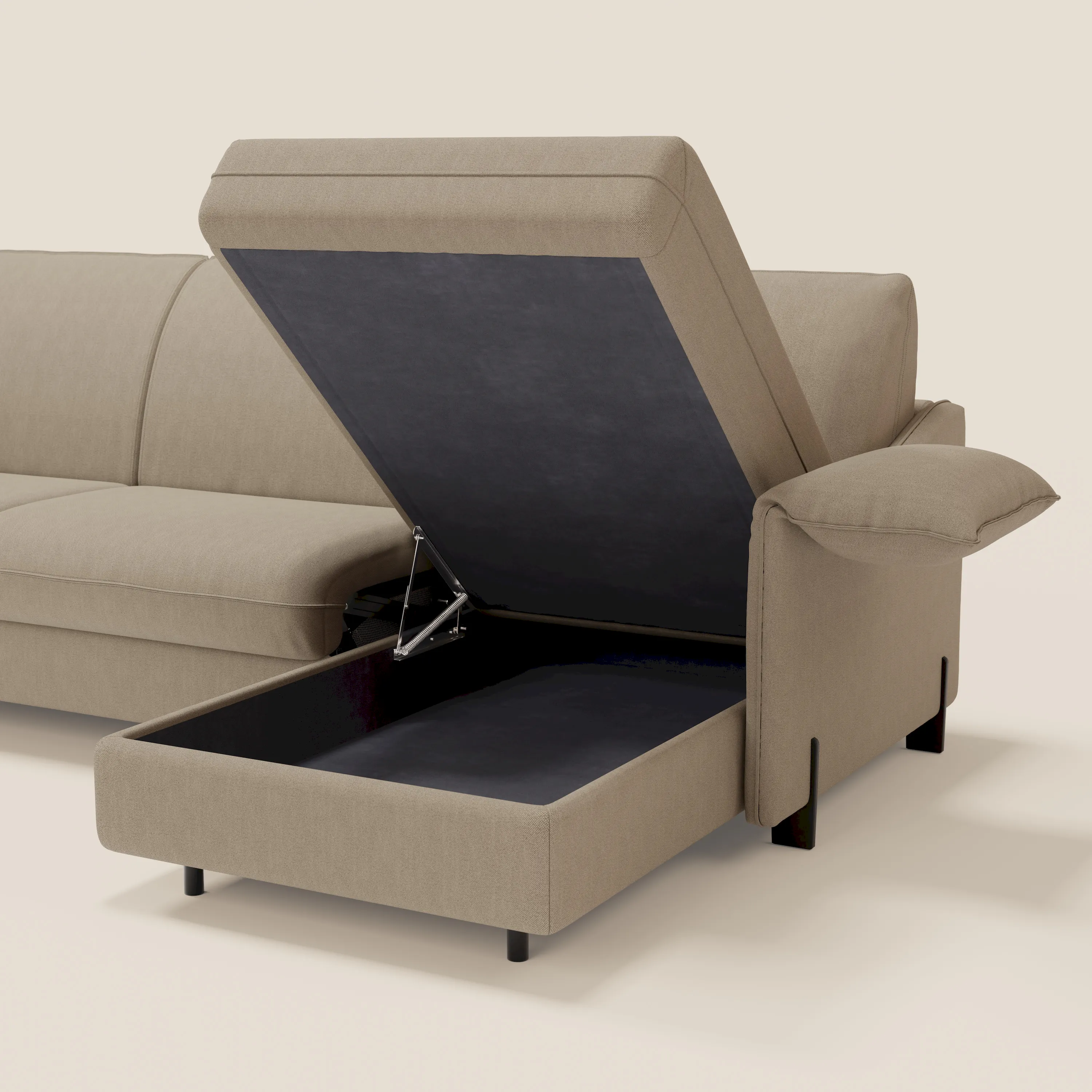 Primula Canapé convertible d'angle avec matelas H18 cm et chaise longue coffre en tissu détachable T05 beige - Image 6