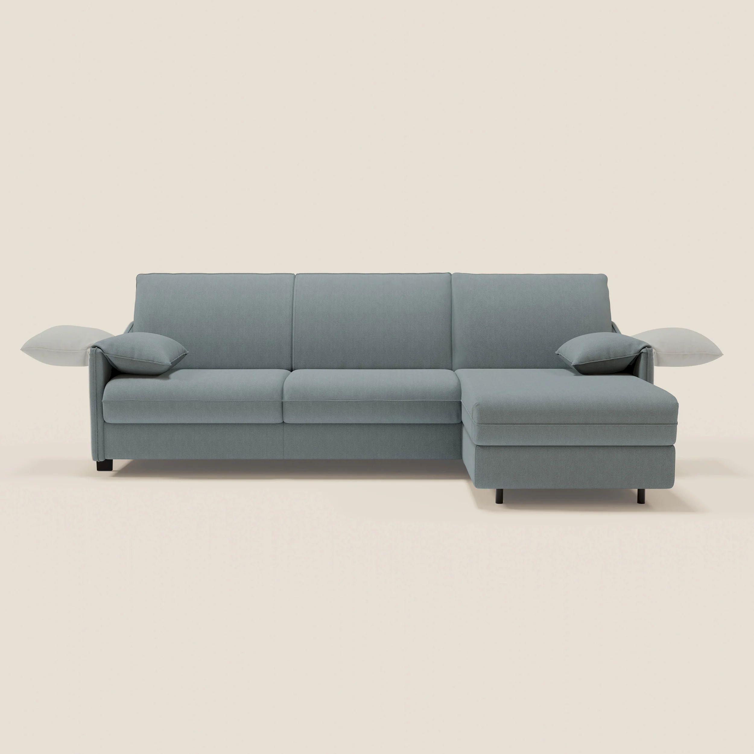 Primula Canapé convertible d'angle avec matelas H18 cm et chaise longue coffre en tissu détachable T05 bleu pastel