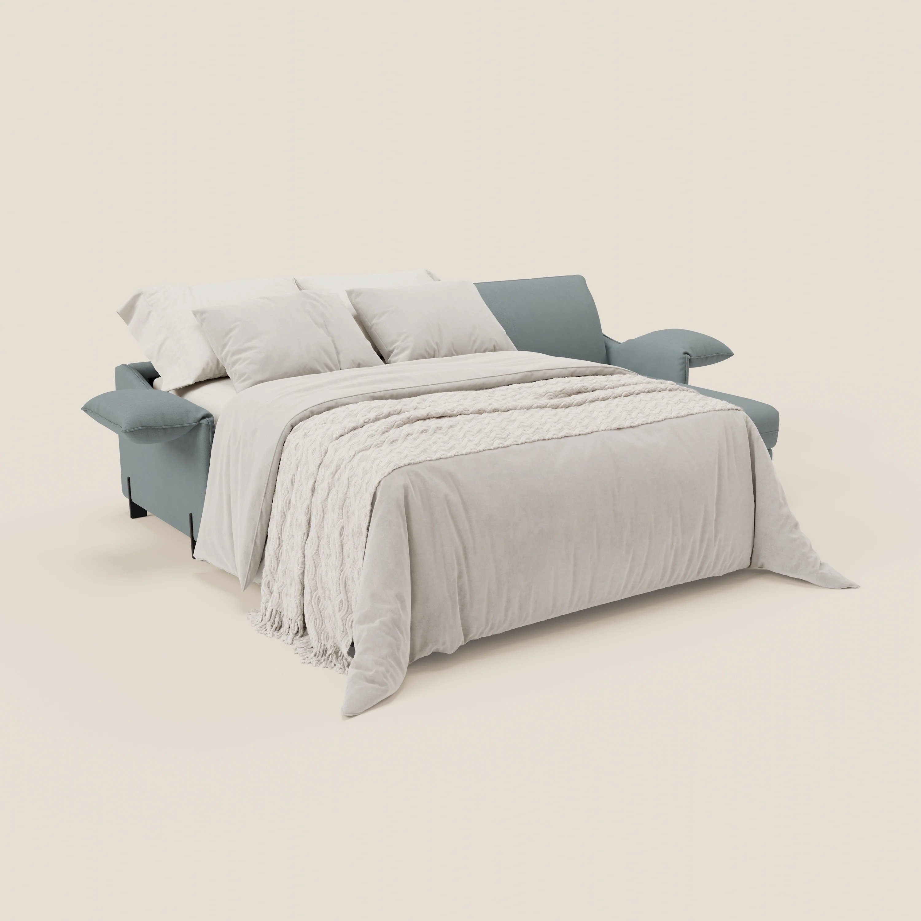 Primula Canapé convertible d'angle avec matelas H18 cm et chaise longue coffre en tissu détachable T05 bleu pastel - Image 2