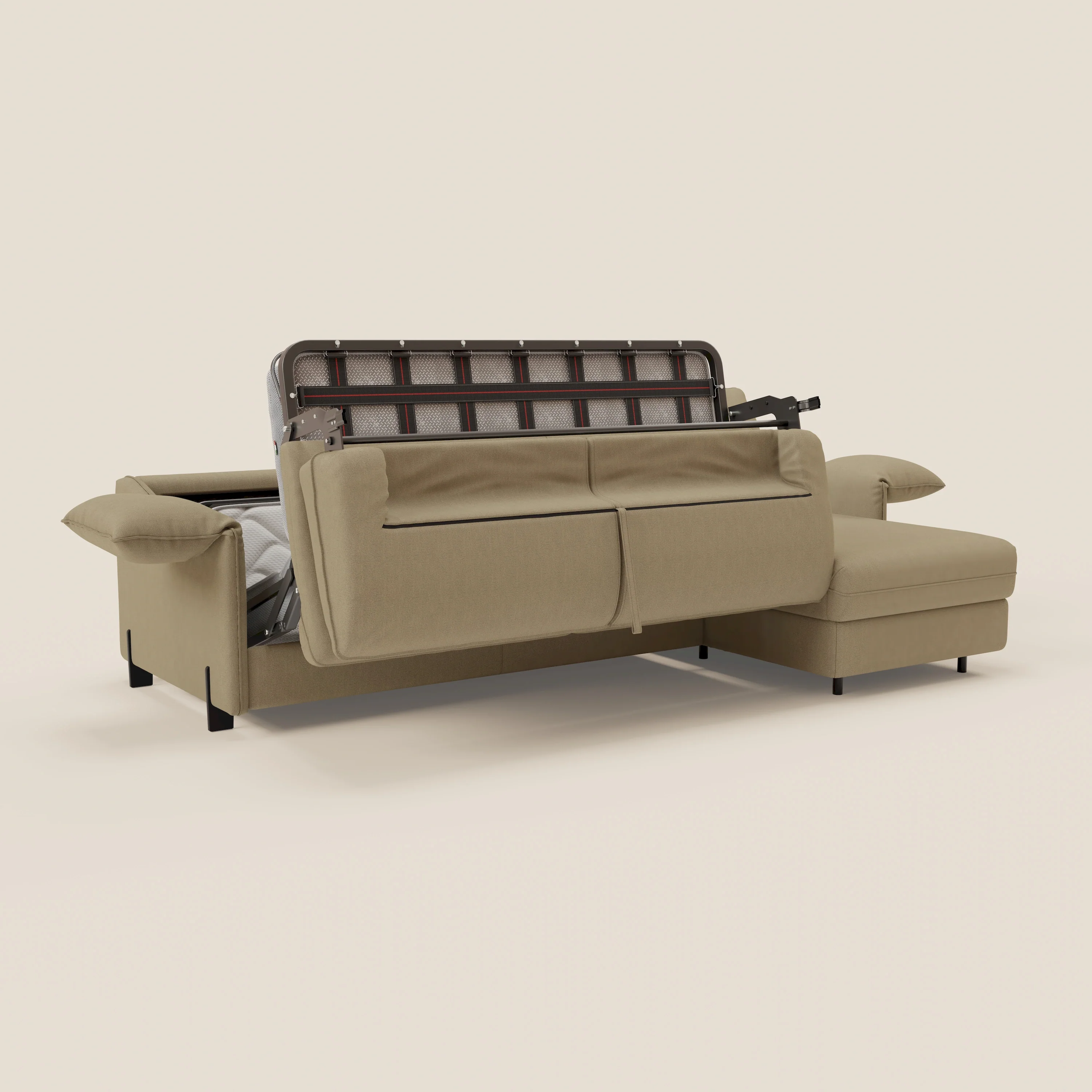 Primula Canapé convertible d'angle avec matelas H18 cm et chaise longue coffre en tissu détachable T05 camel - Image 11