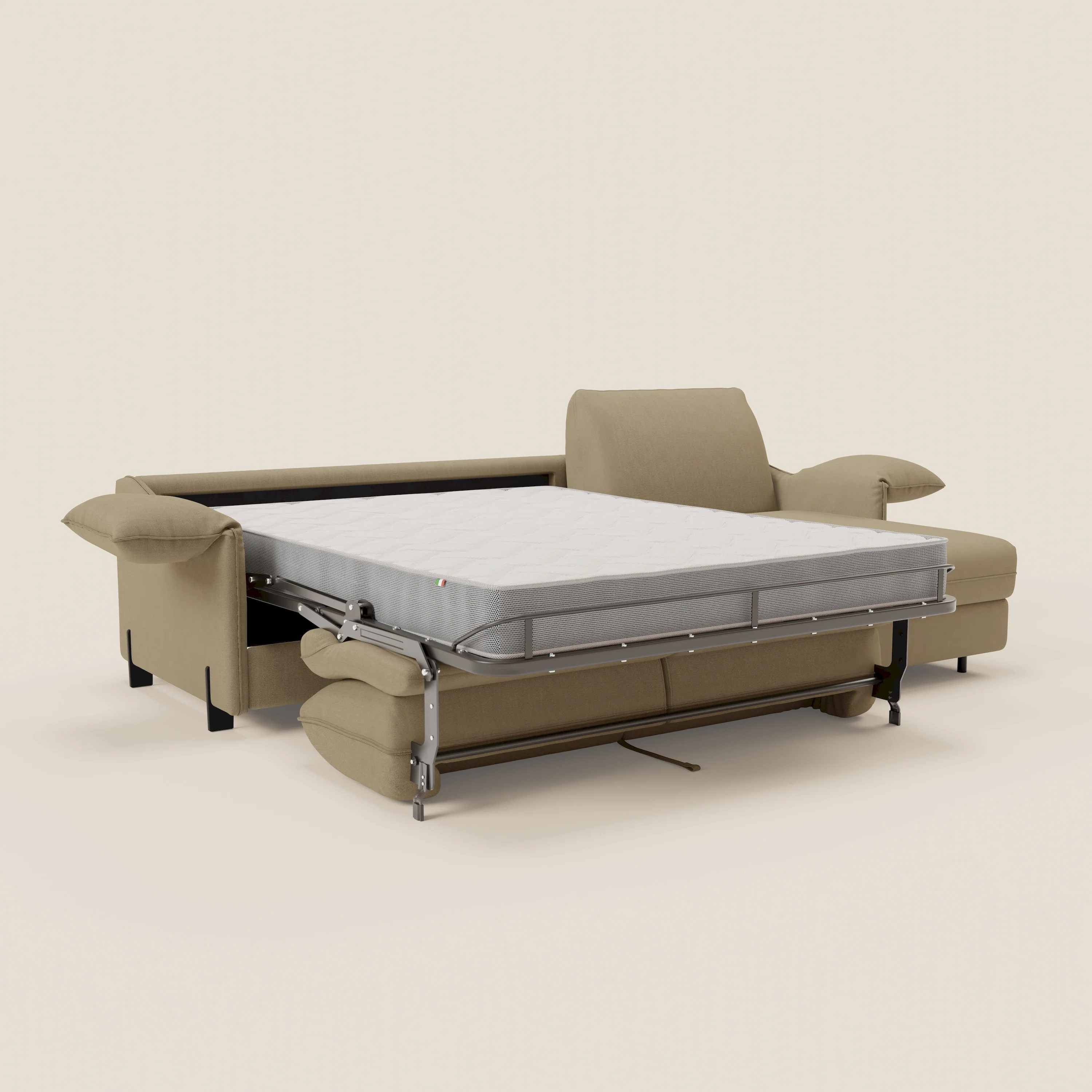 Primula Canapé convertible d'angle avec matelas H18 cm et chaise longue coffre en tissu détachable T05 camel - Image 12