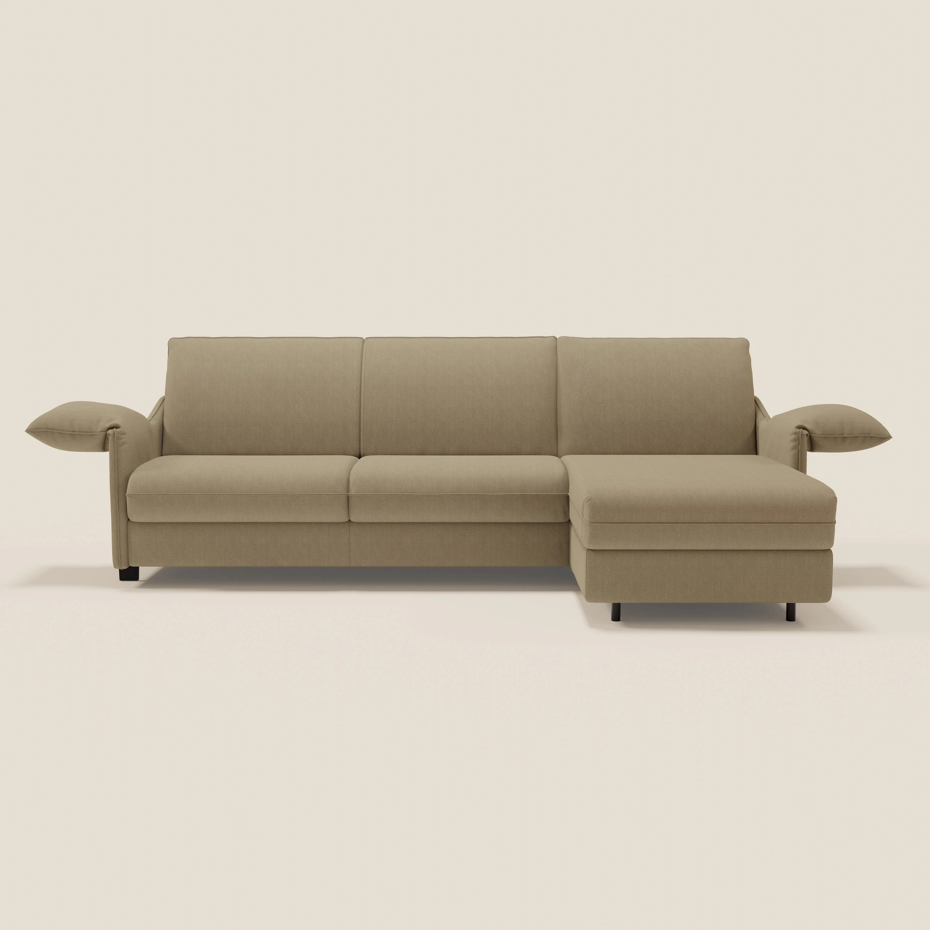 Primula Canapé convertible d'angle avec matelas H18 cm et chaise longue coffre en tissu détachable T05 camel - Image 3