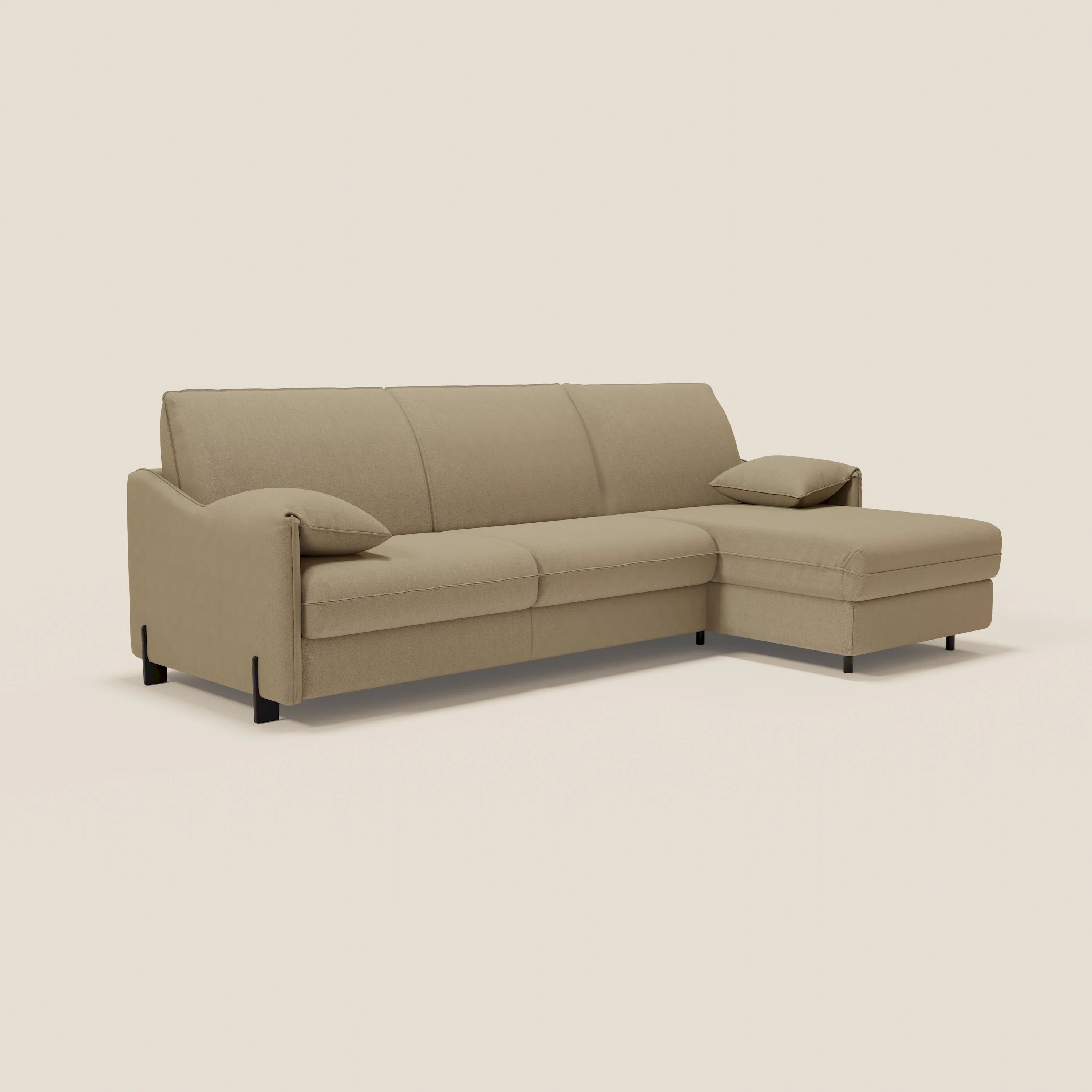 Primula Canapé convertible d'angle avec matelas H18 cm et chaise longue coffre en tissu détachable T05 camel - Image 4