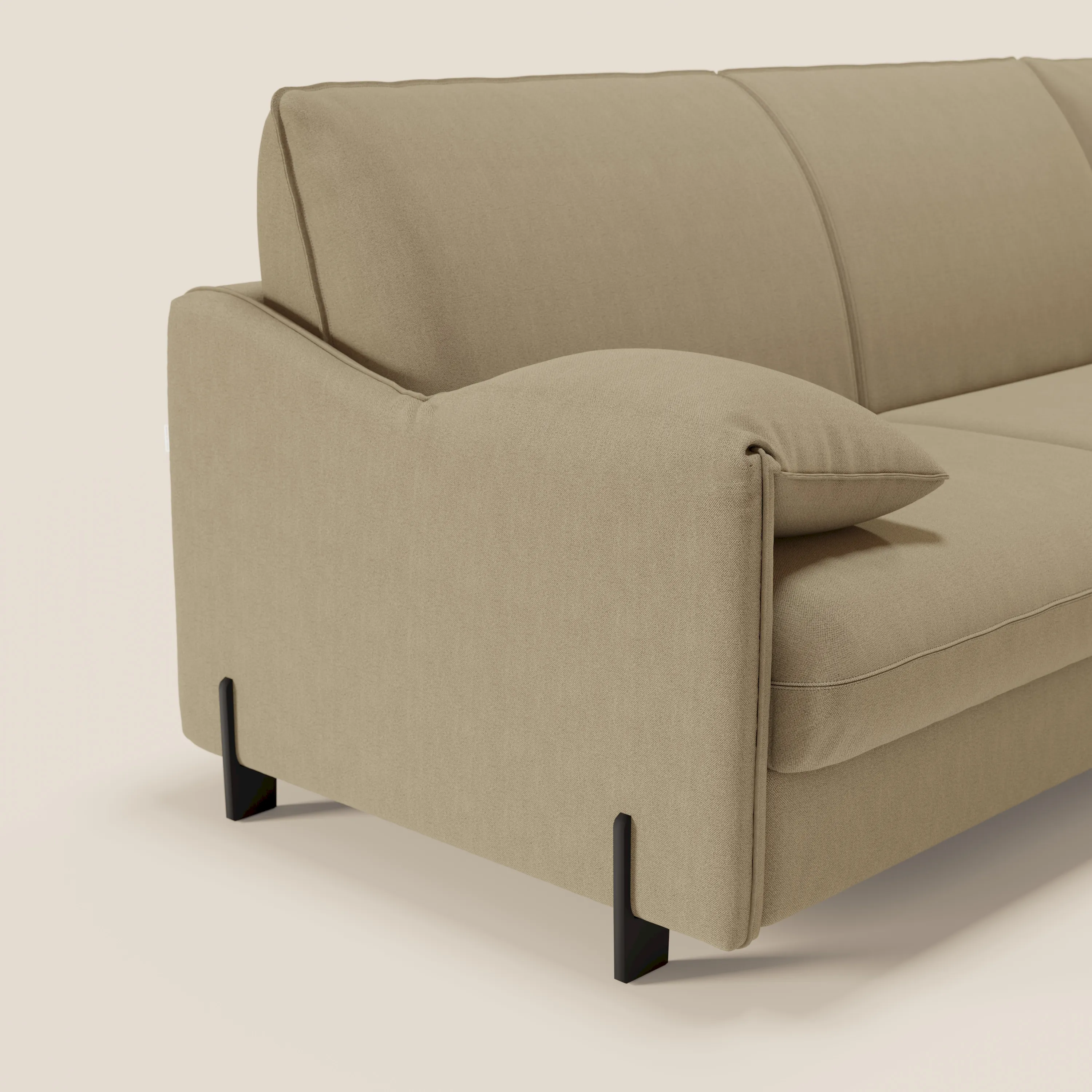 Primula Canapé convertible d'angle avec matelas H18 cm et chaise longue coffre en tissu détachable T05 camel - Image 5