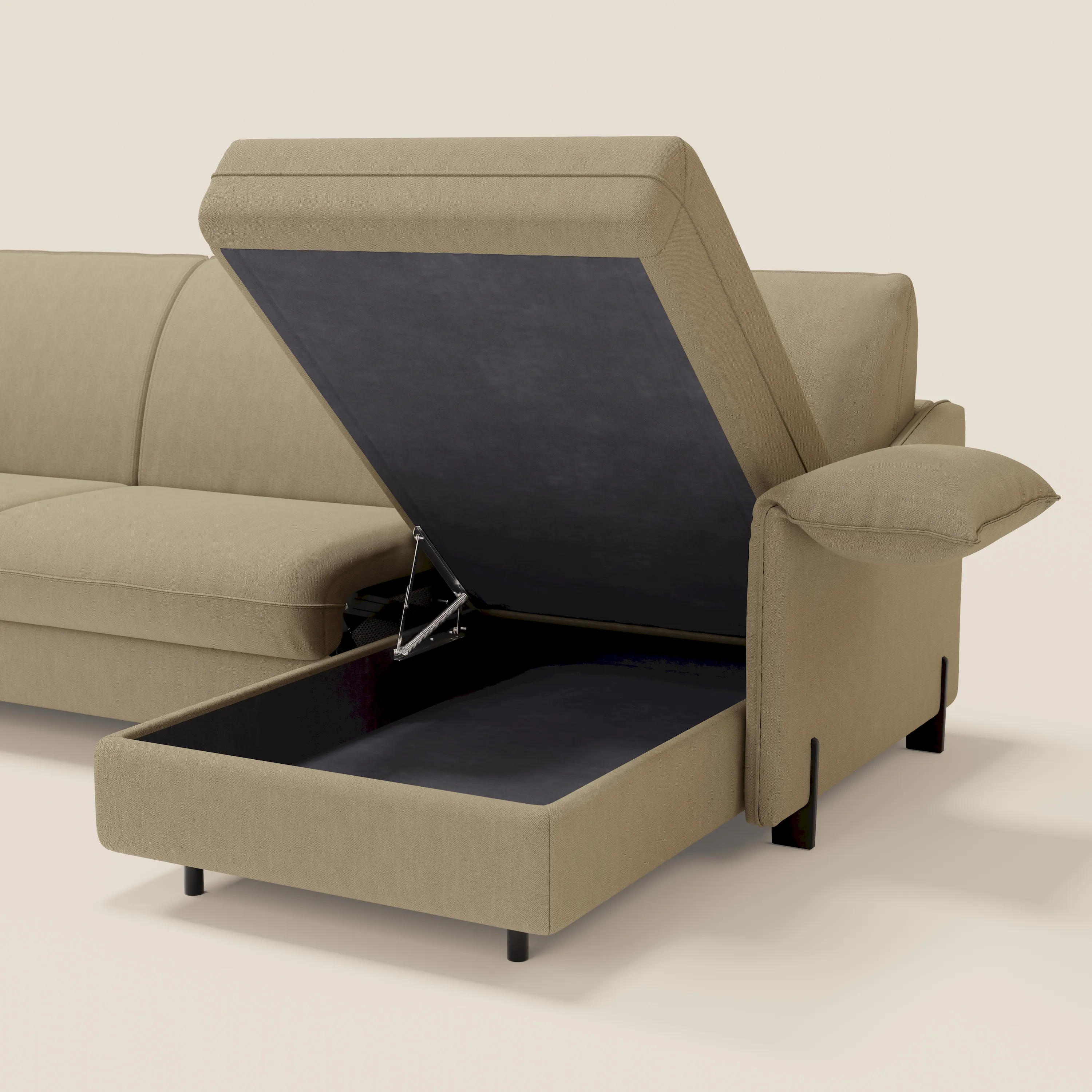 Primula Canapé convertible d'angle avec matelas H18 cm et chaise longue coffre en tissu détachable T05 camel - Image 6
