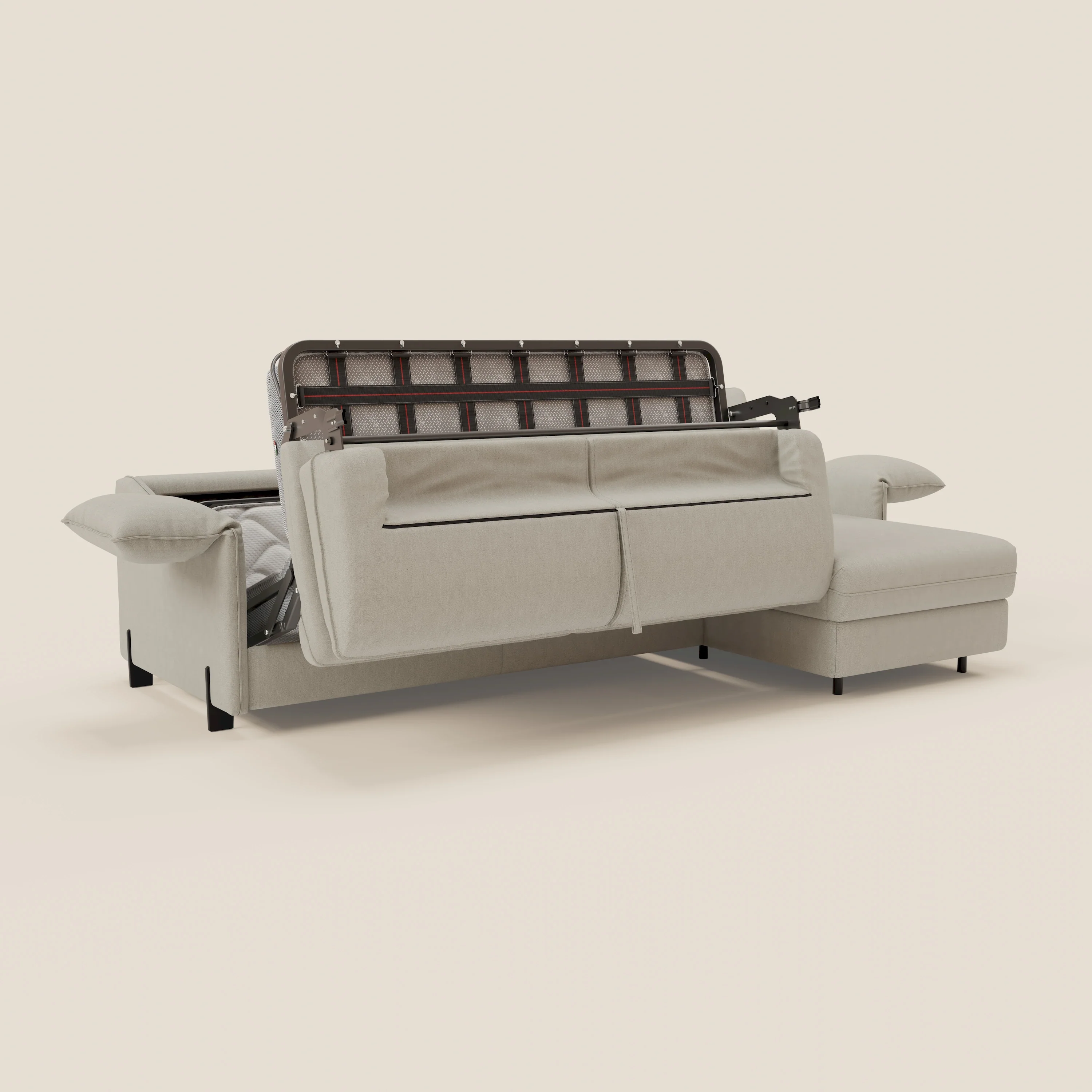 Primula Canapé convertible d'angle avec matelas H18 cm et chaise longue coffre en tissu détachable T05 crème - Image 11