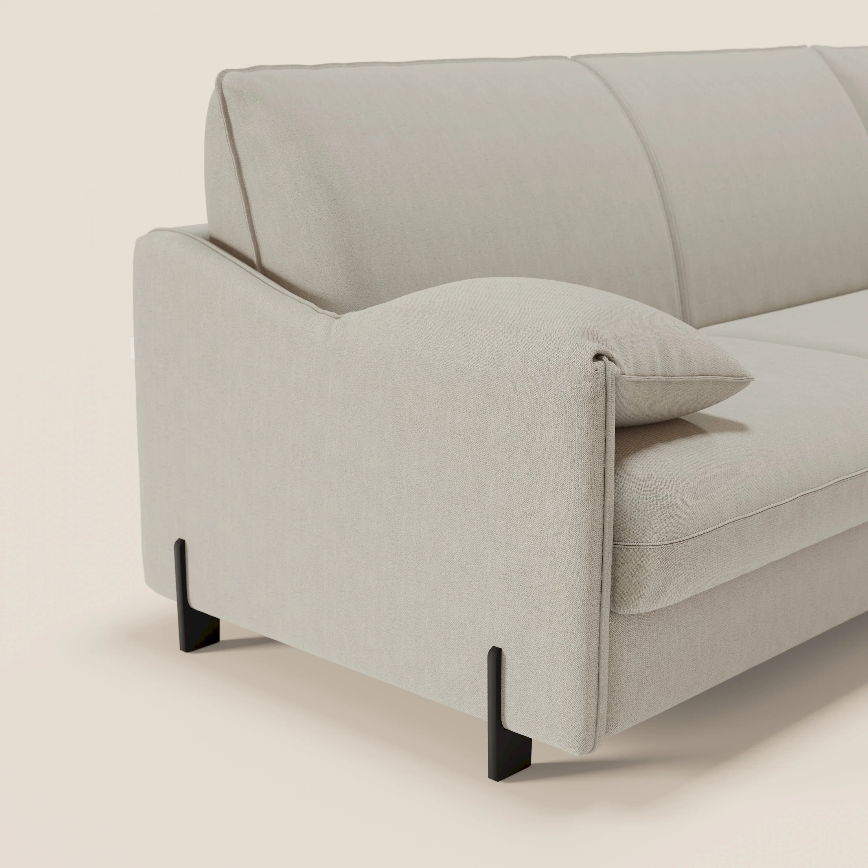 Primula Canapé convertible d'angle avec matelas H18 cm et chaise longue coffre en tissu détachable T05 crème - Image 5
