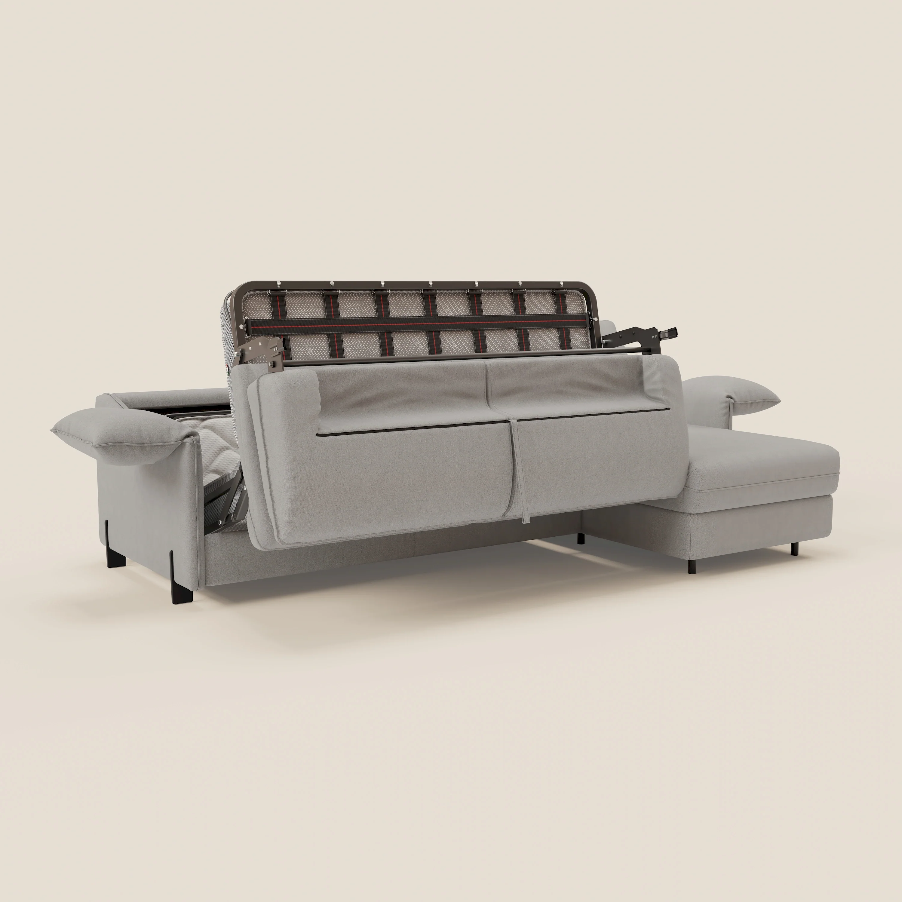 Primula Canapé convertible d'angle avec matelas H18 cm et chaise longue coffre en tissu détachable T05 gris - Image 11