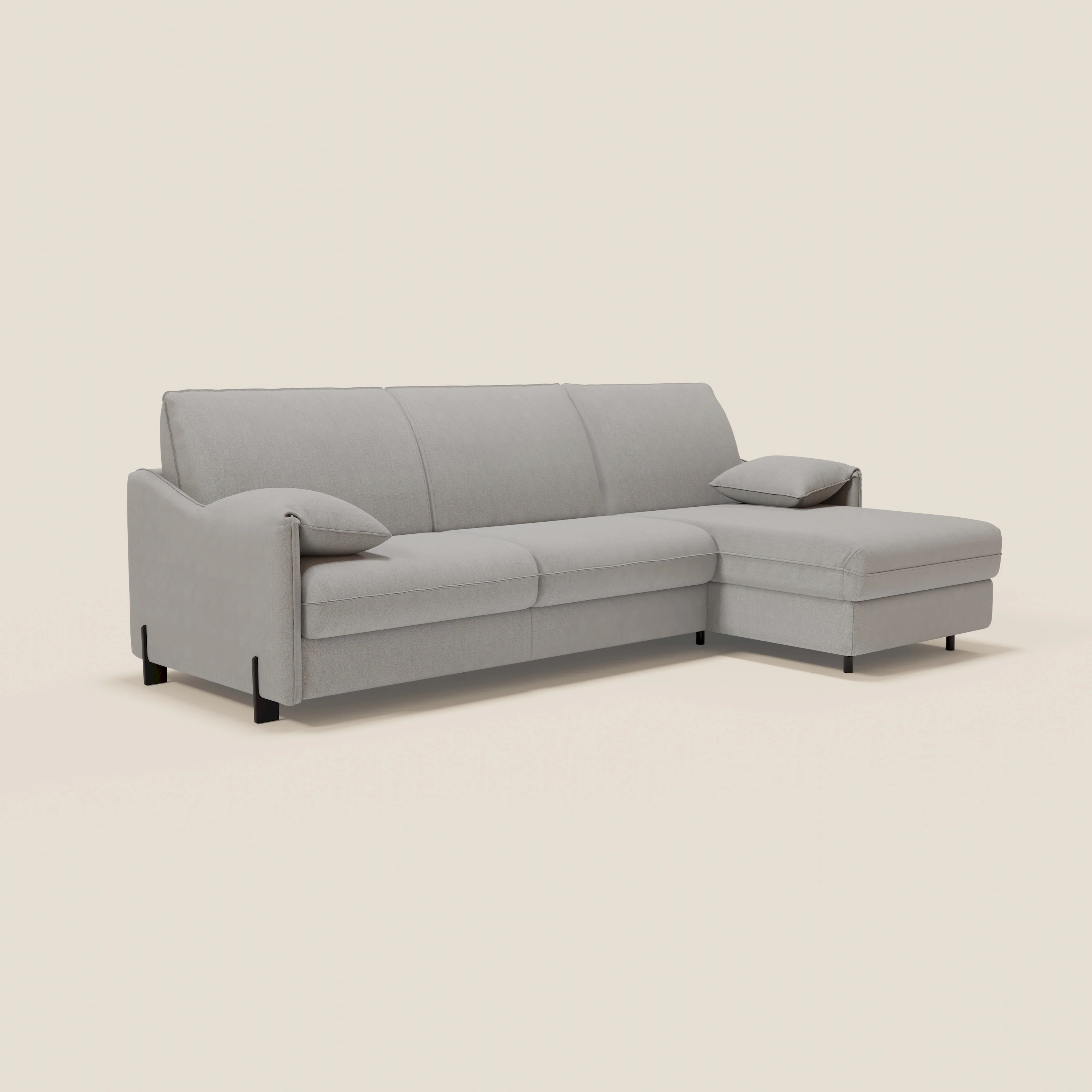 Primula Canapé convertible d'angle avec matelas H18 cm et chaise longue coffre en tissu détachable T05 gris - Image 4